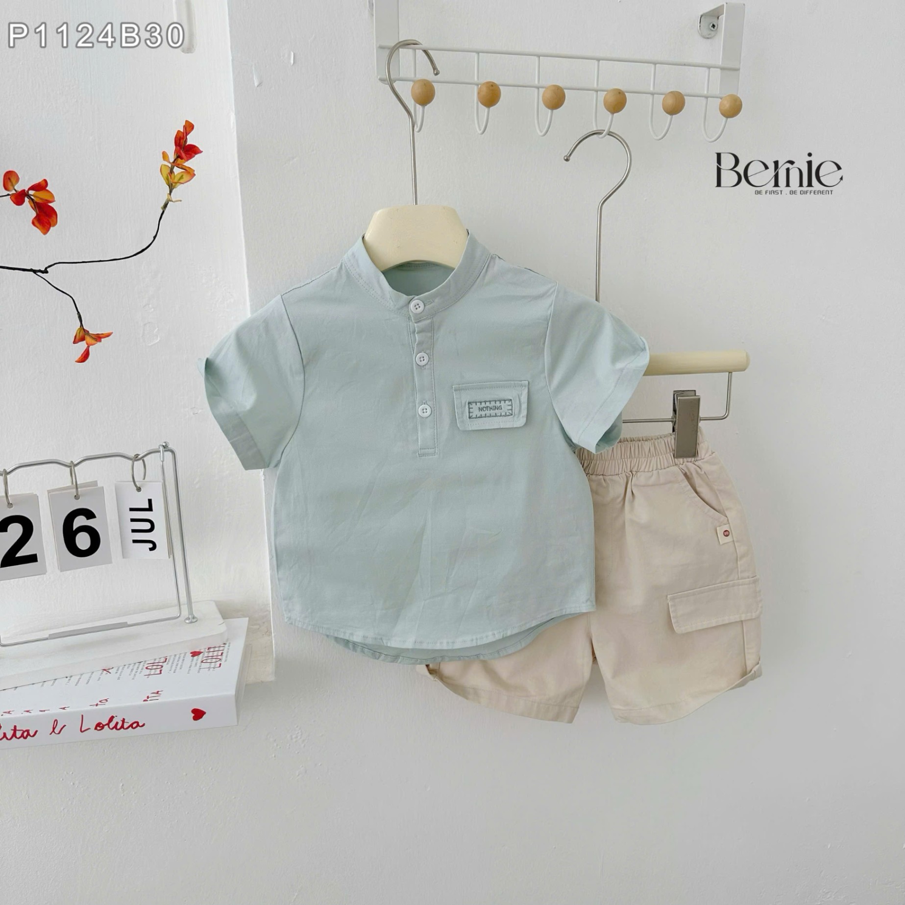 Set sơ mi cổ tàu Hàn Quốc Bernie
