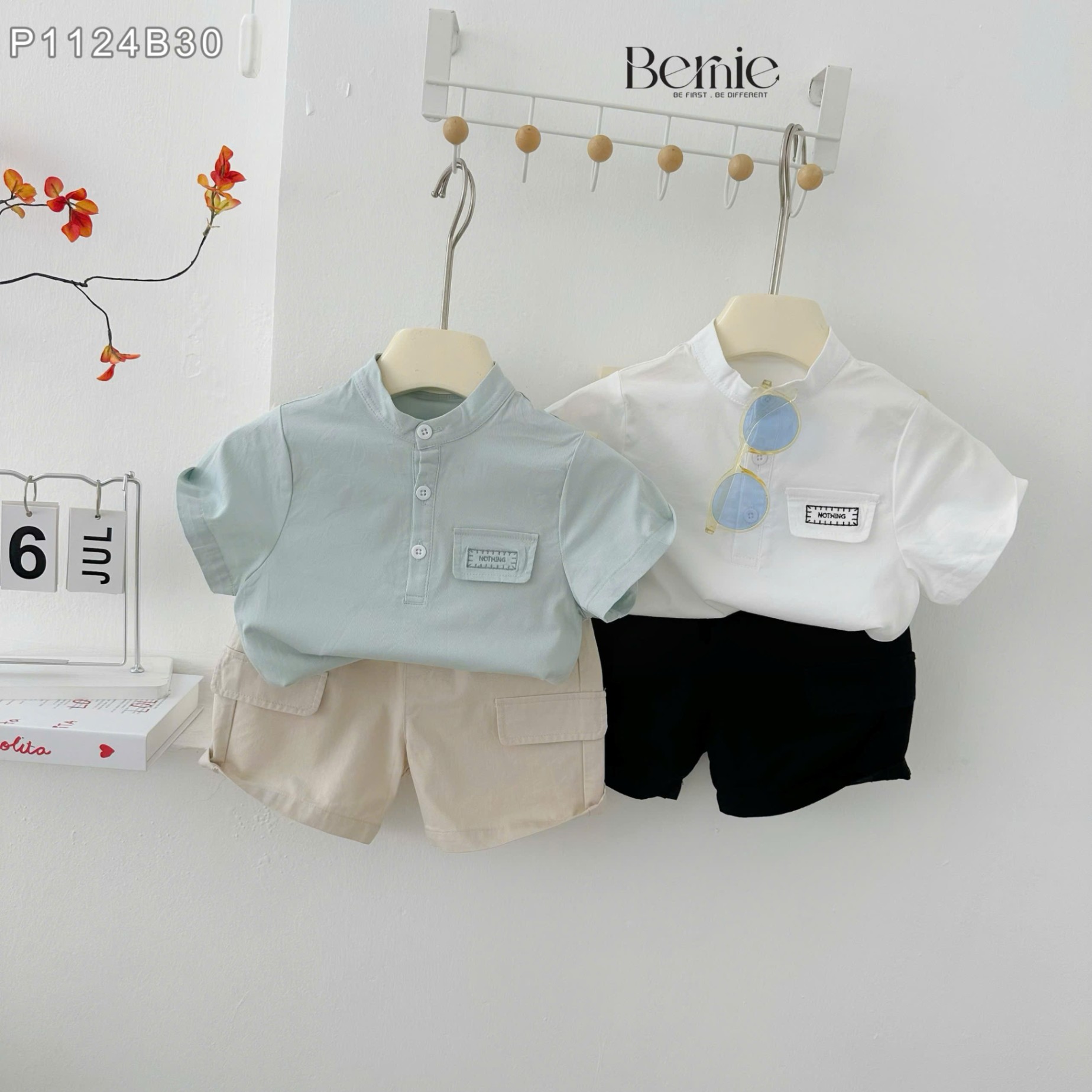 Set sơ mi cổ tàu Hàn Quốc Bernie