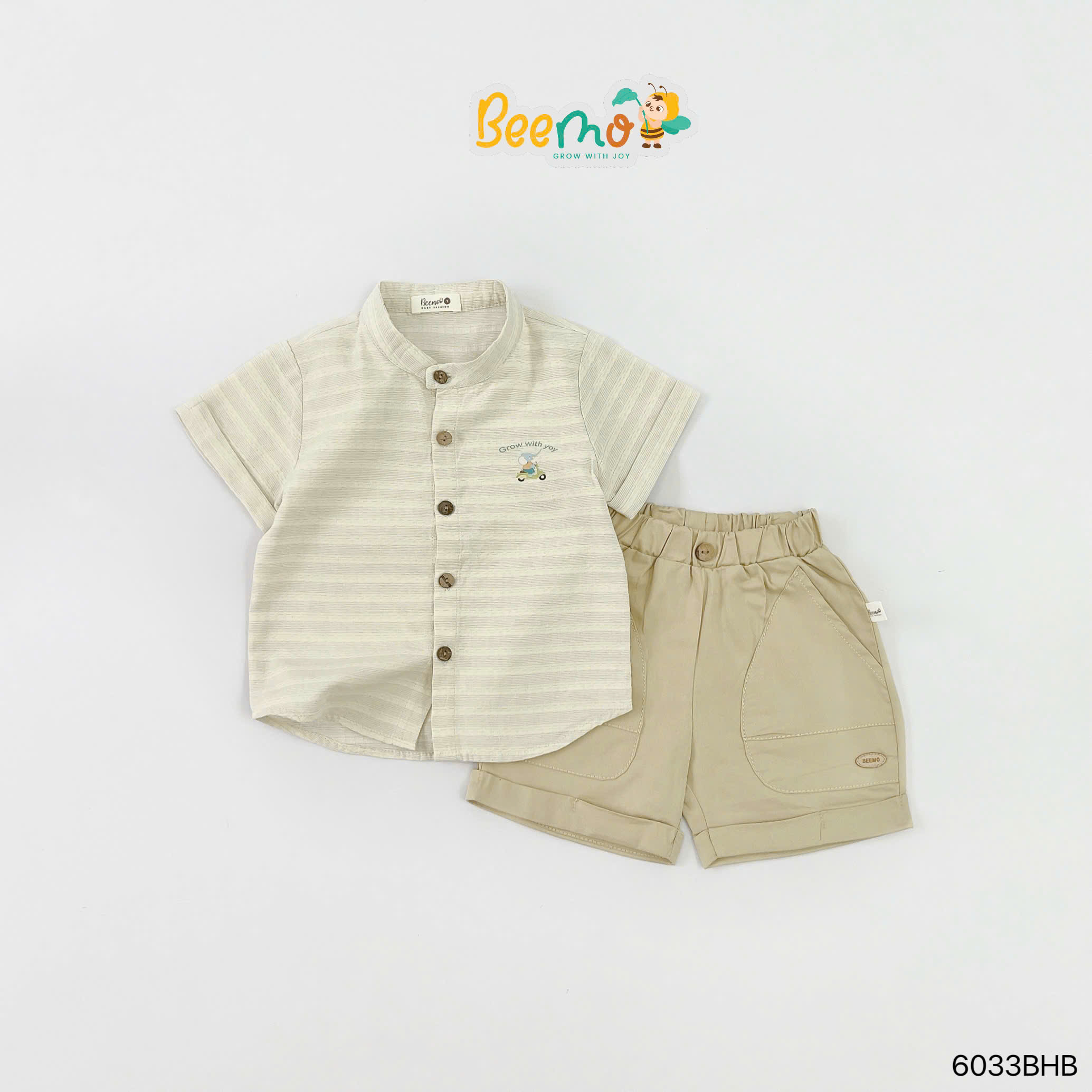 Set sơ mi cổ tàu in hình voi ngộ nghĩnh Beemo