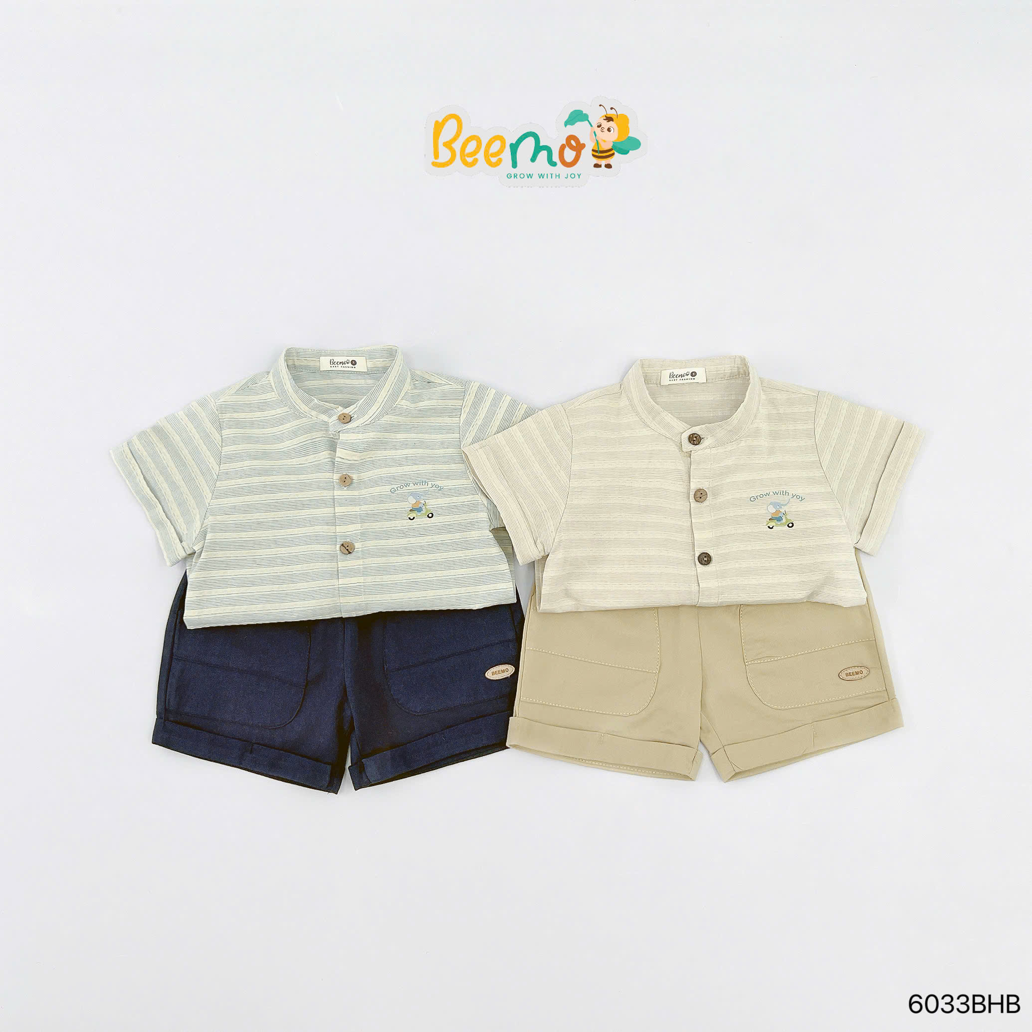 Set sơ mi cổ tàu in hình voi ngộ nghĩnh Beemo