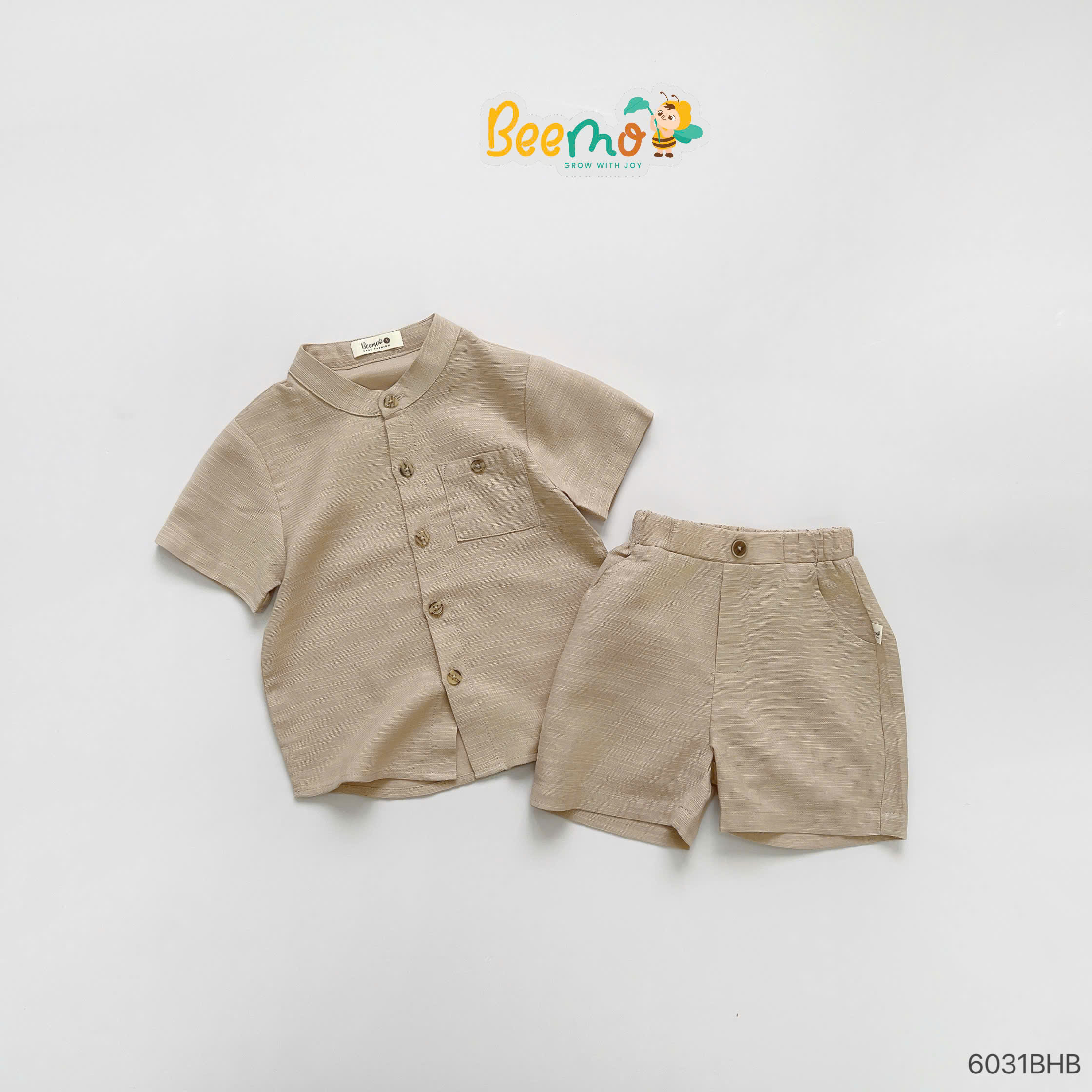 Set sơ mi cổ tàu linen phối túi Beemo