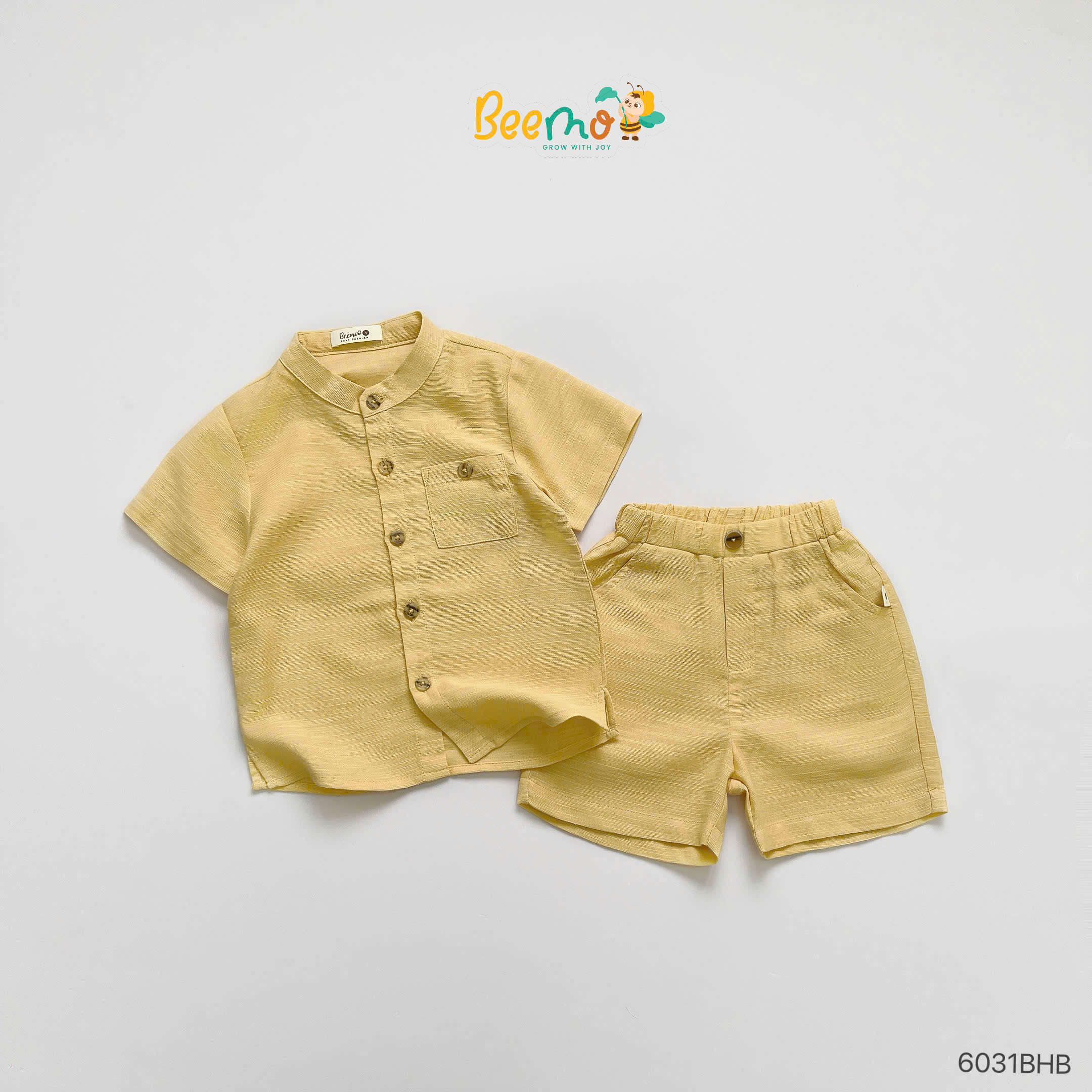 Set sơ mi cổ tàu linen phối túi Beemo