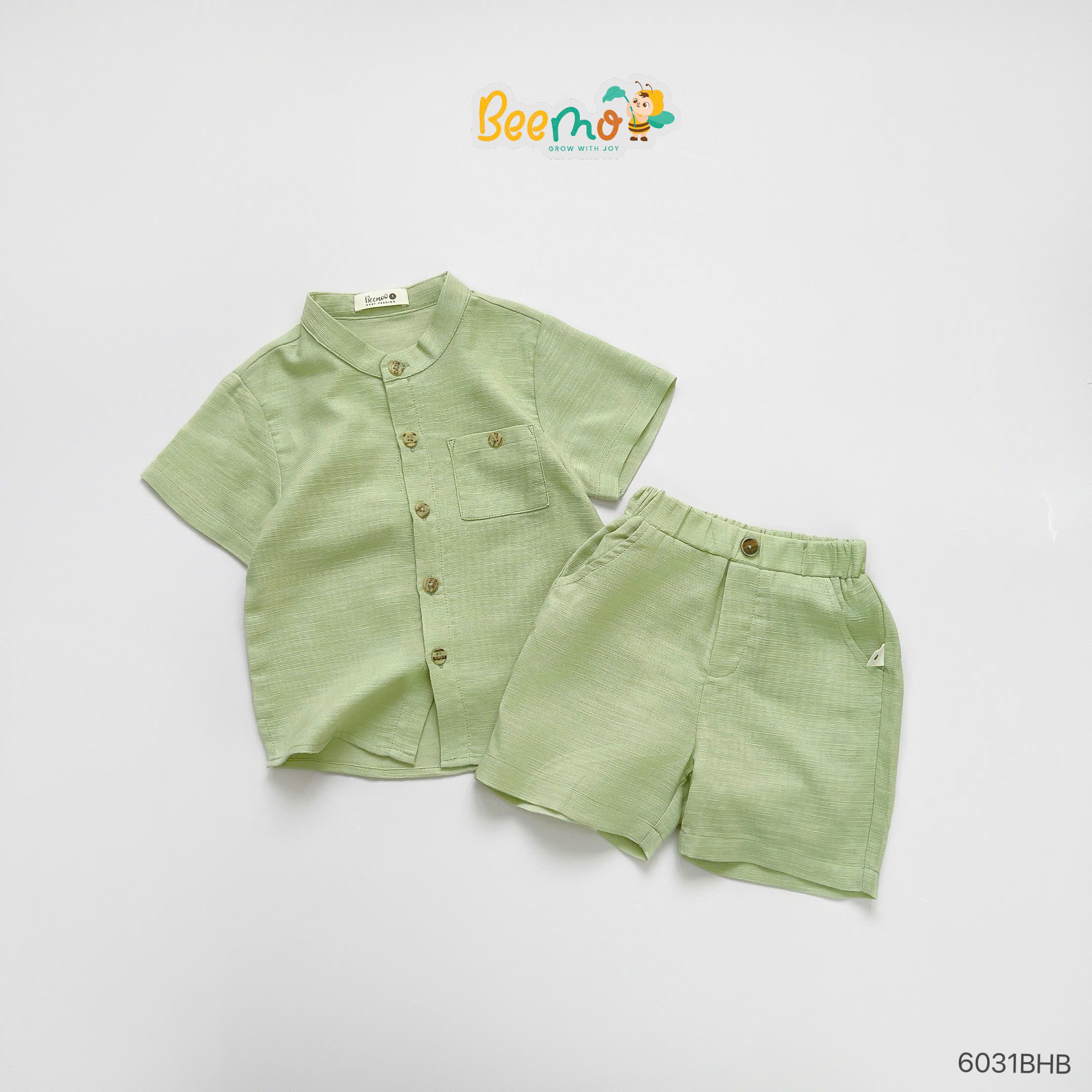 Set sơ mi cổ tàu linen phối túi Beemo