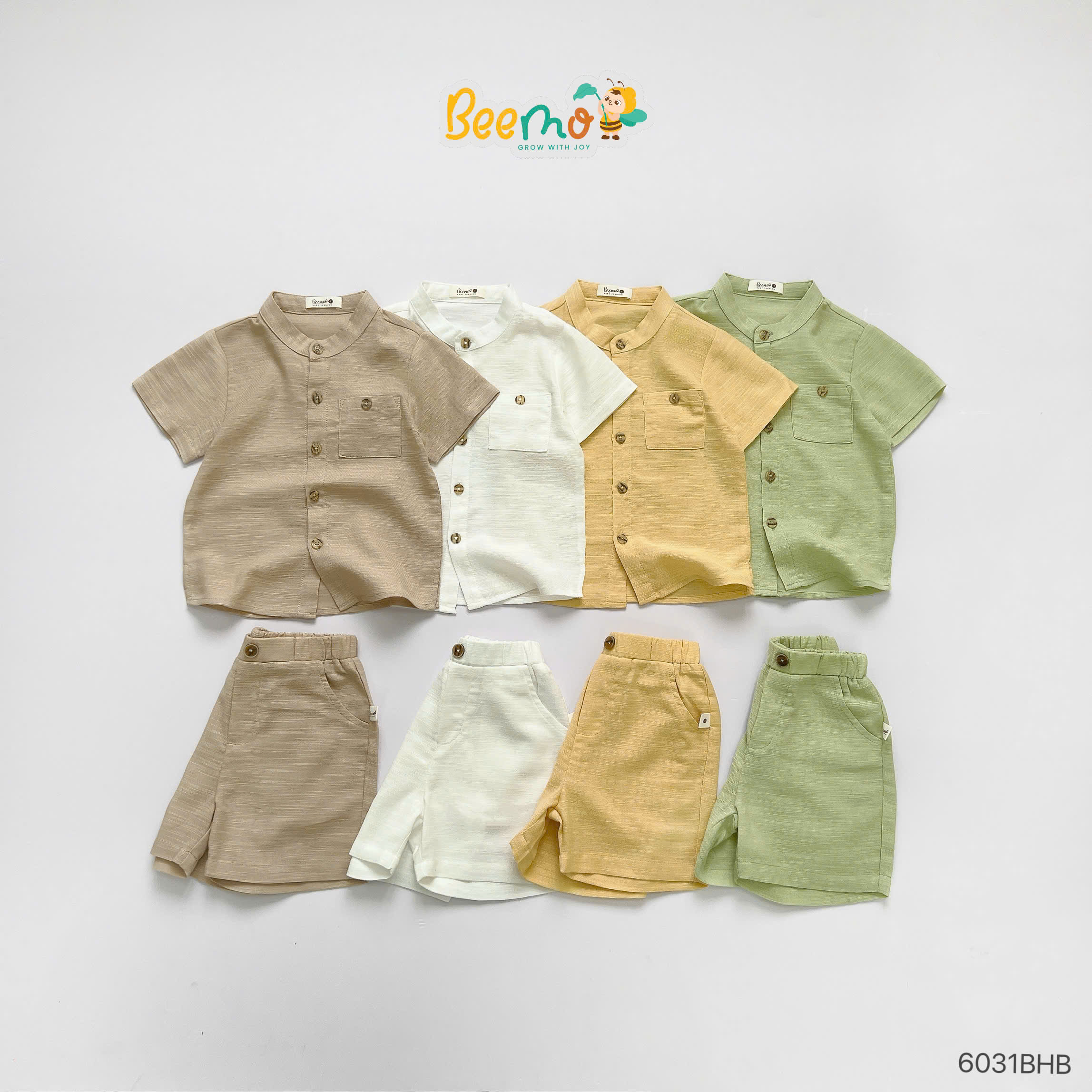 Set sơ mi cổ tàu linen phối túi Beemo