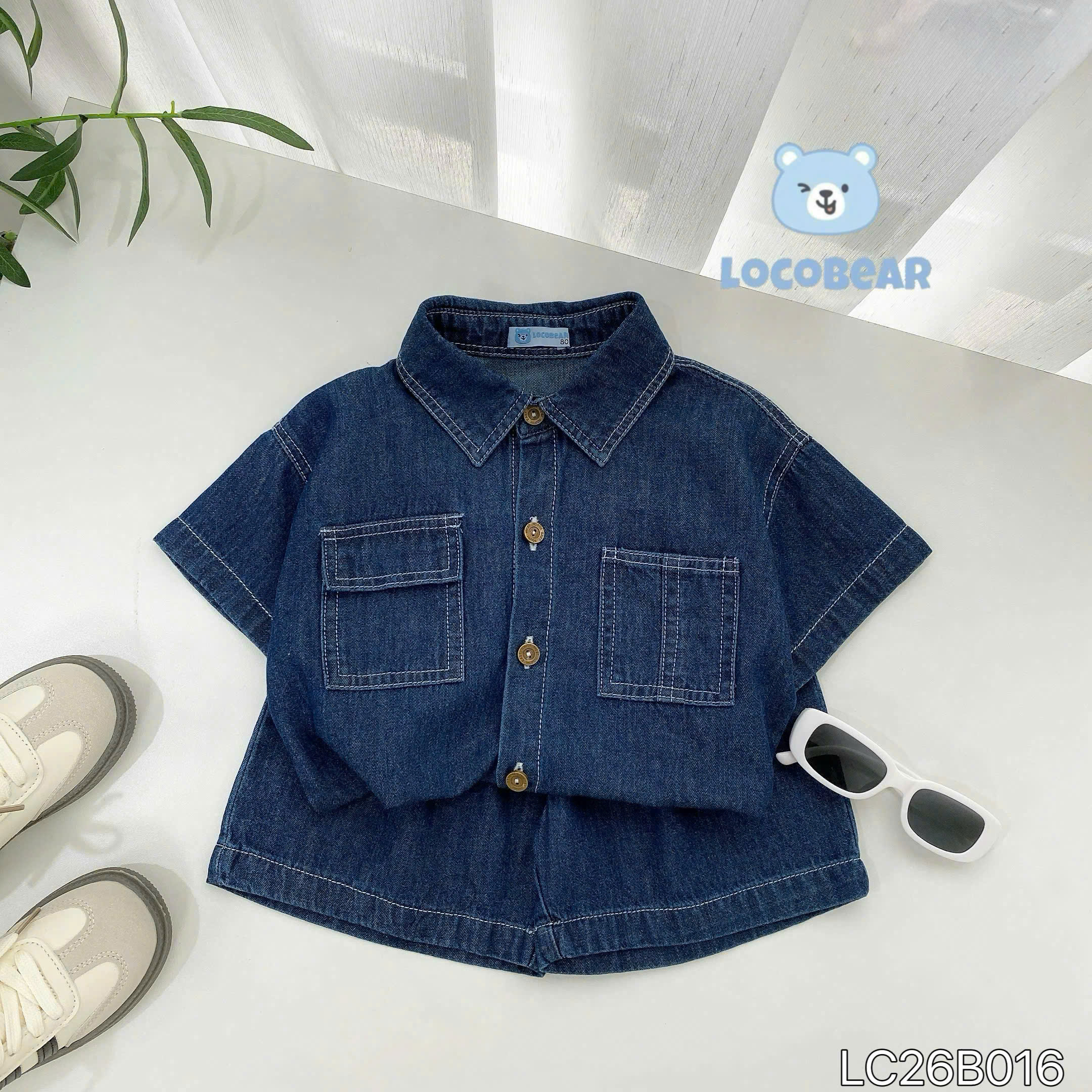 Set sơ mi denim cộc tay LOCOBEAR