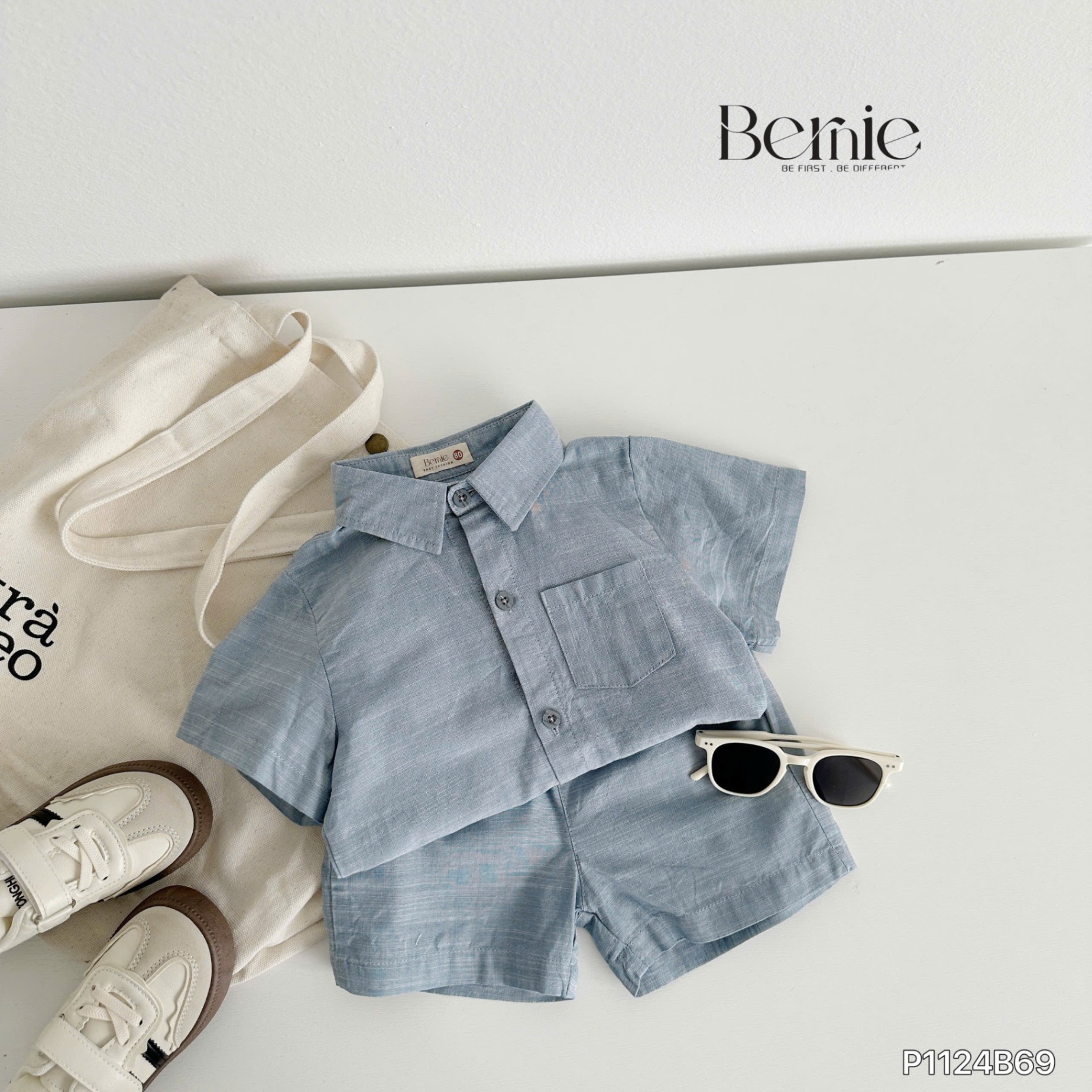 Set sơ mi denim cộc tay cho bé Bernie