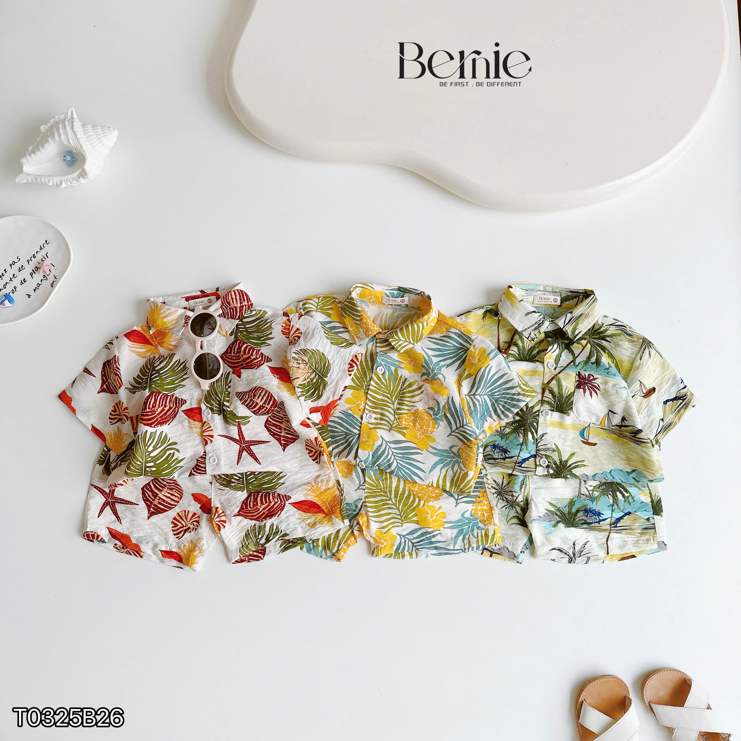 Set sơ mi đũi đi biển họa tiết cho bé yêu Bernie