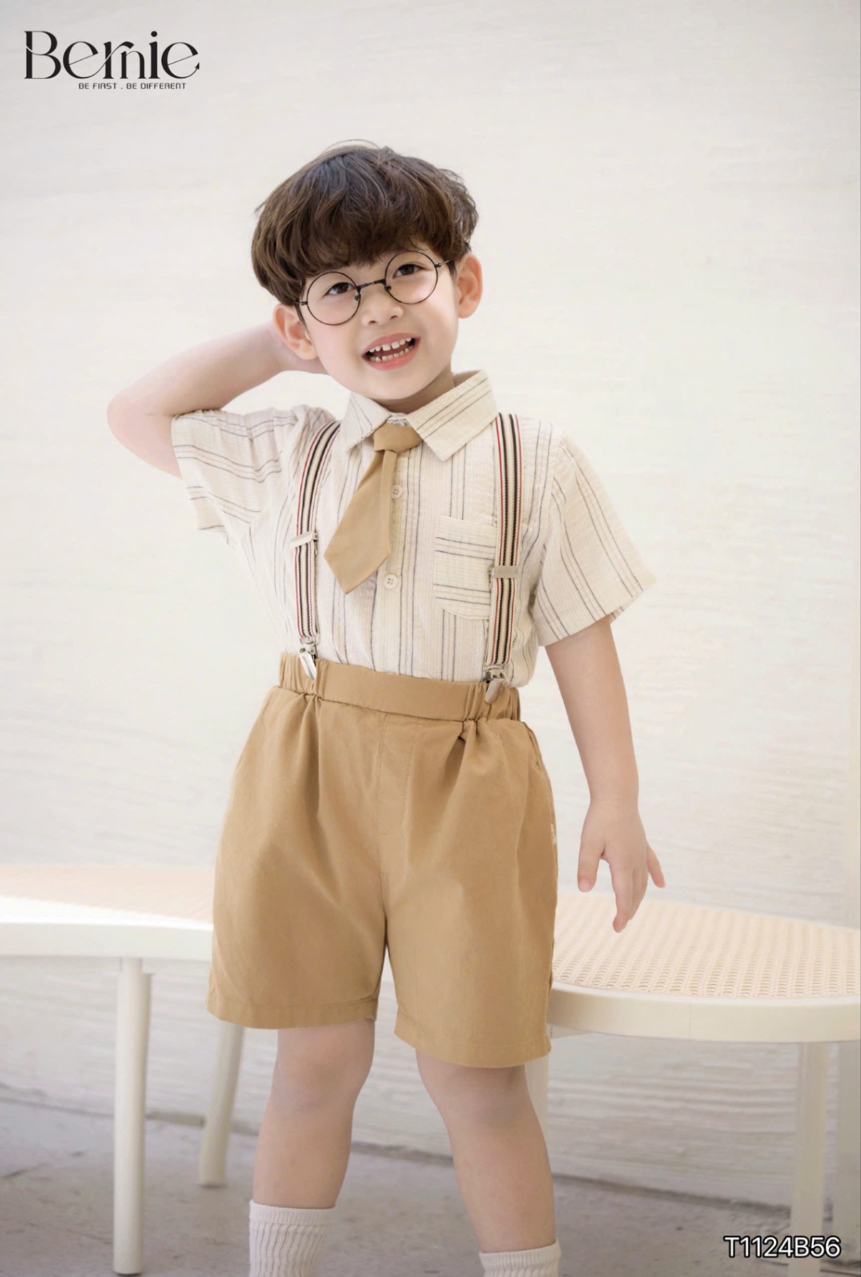 Set sơ mi đũi kẻ 4 chi tiết kèm đai Bernie