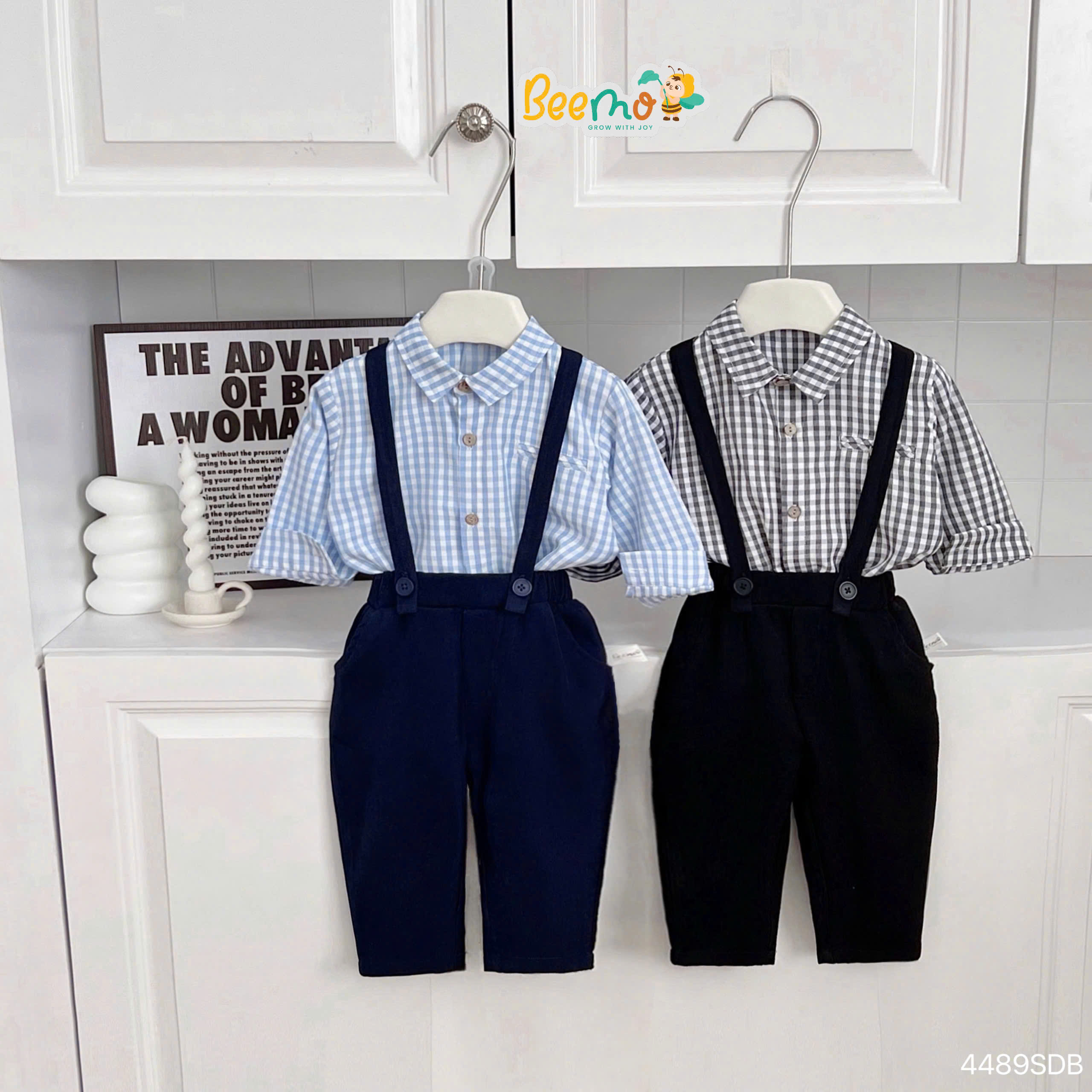 Set sơ mi kẻ công tử phối đai Beemo
