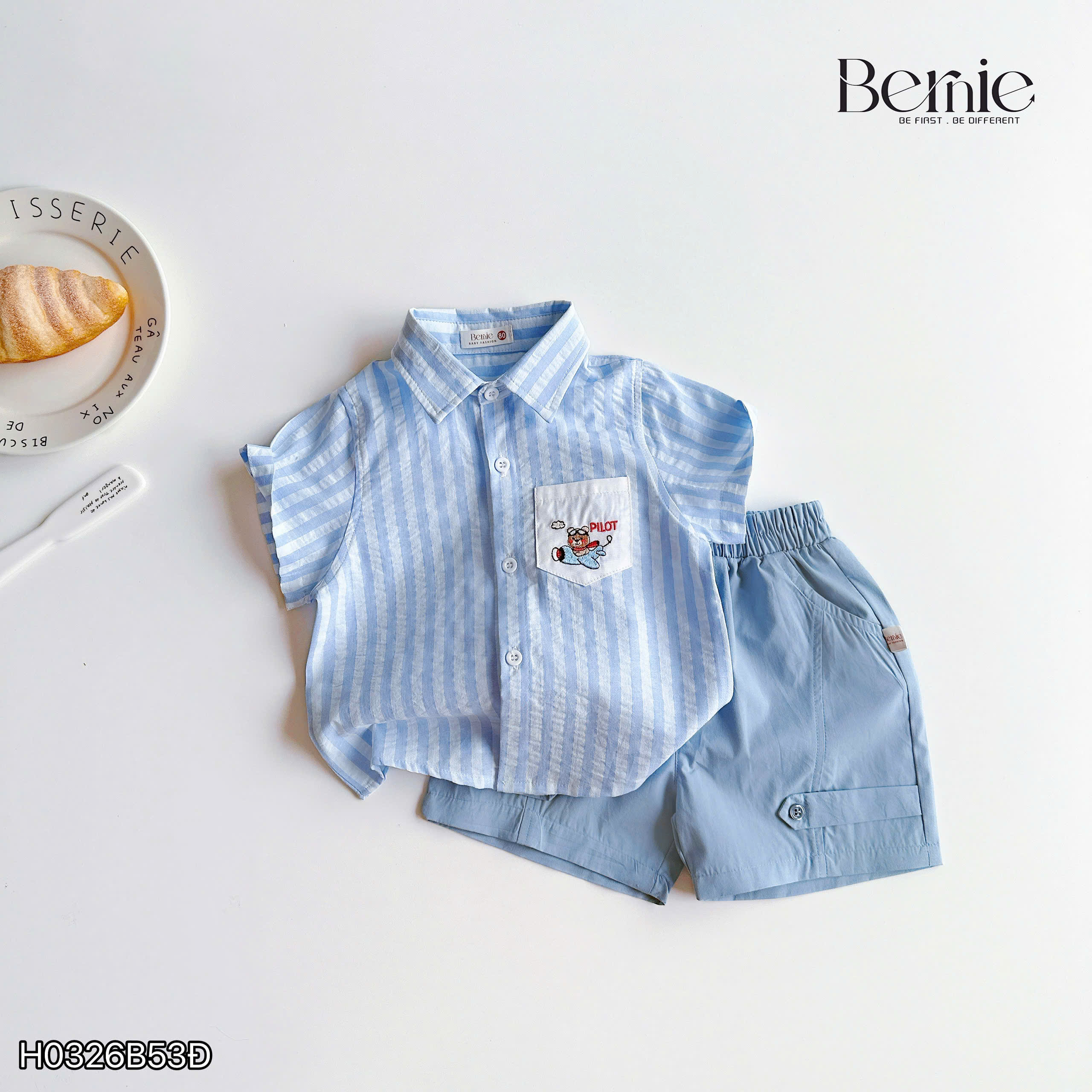 Set sơ mi kẻ pilot xanh baby Bernie (mẫu mới)