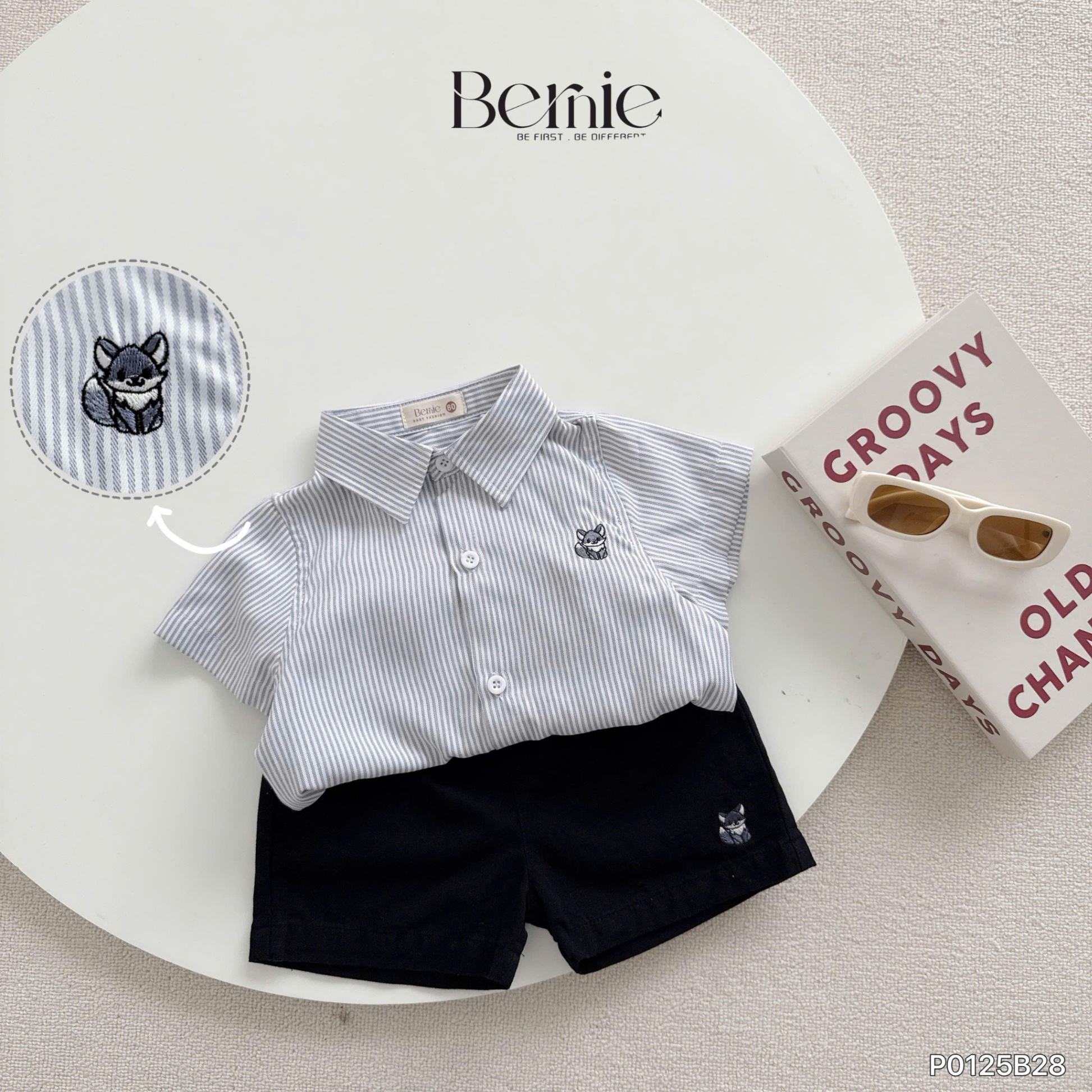 Set sơ mi kẻ thêu cáo Bernie