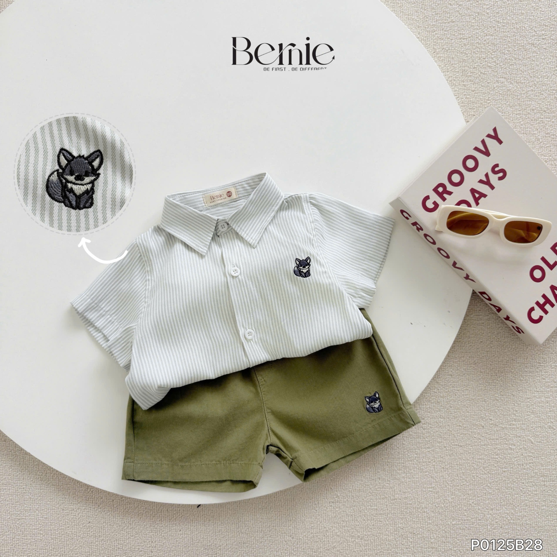 Set sơ mi kẻ thêu cáo Bernie