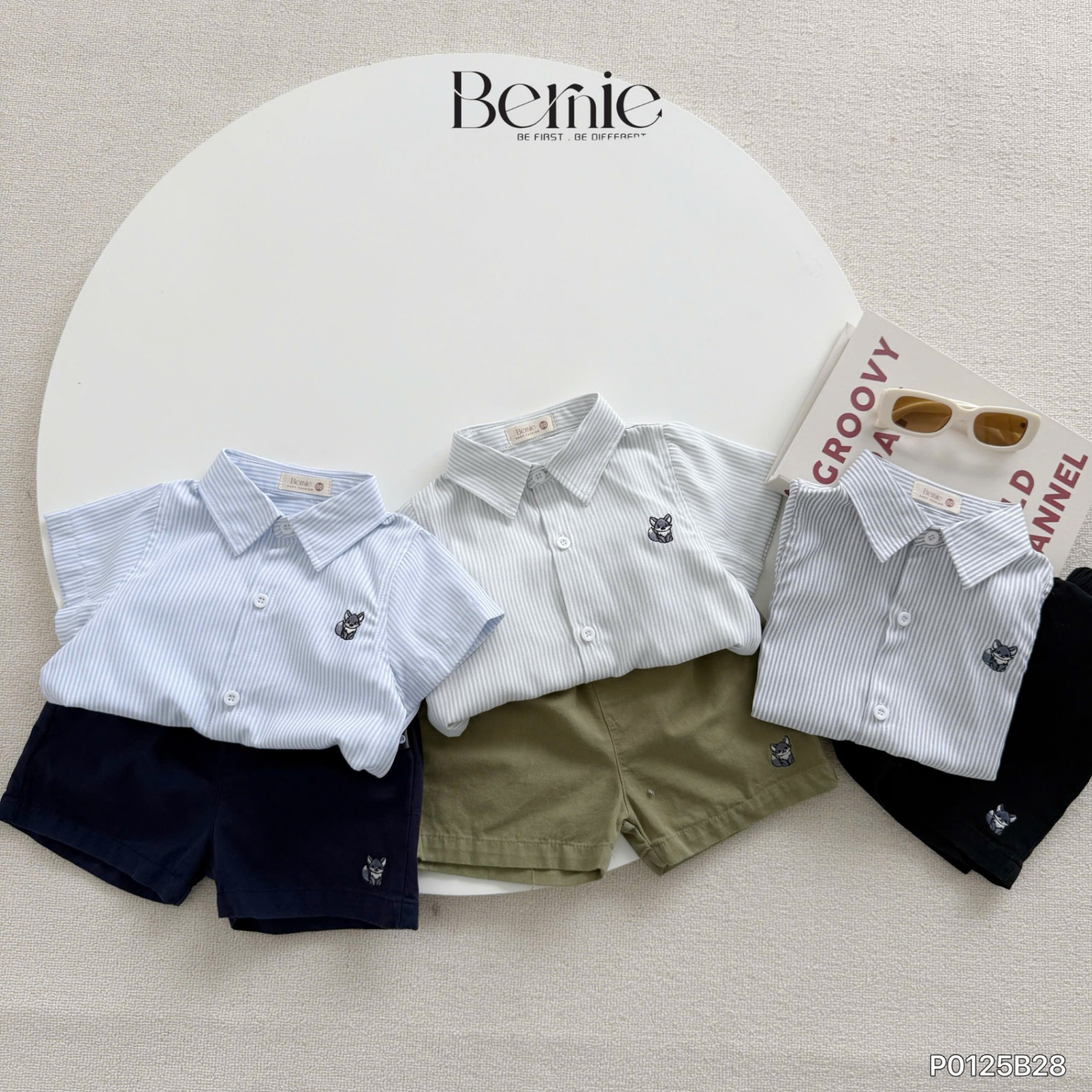 Set sơ mi kẻ thêu cáo Bernie