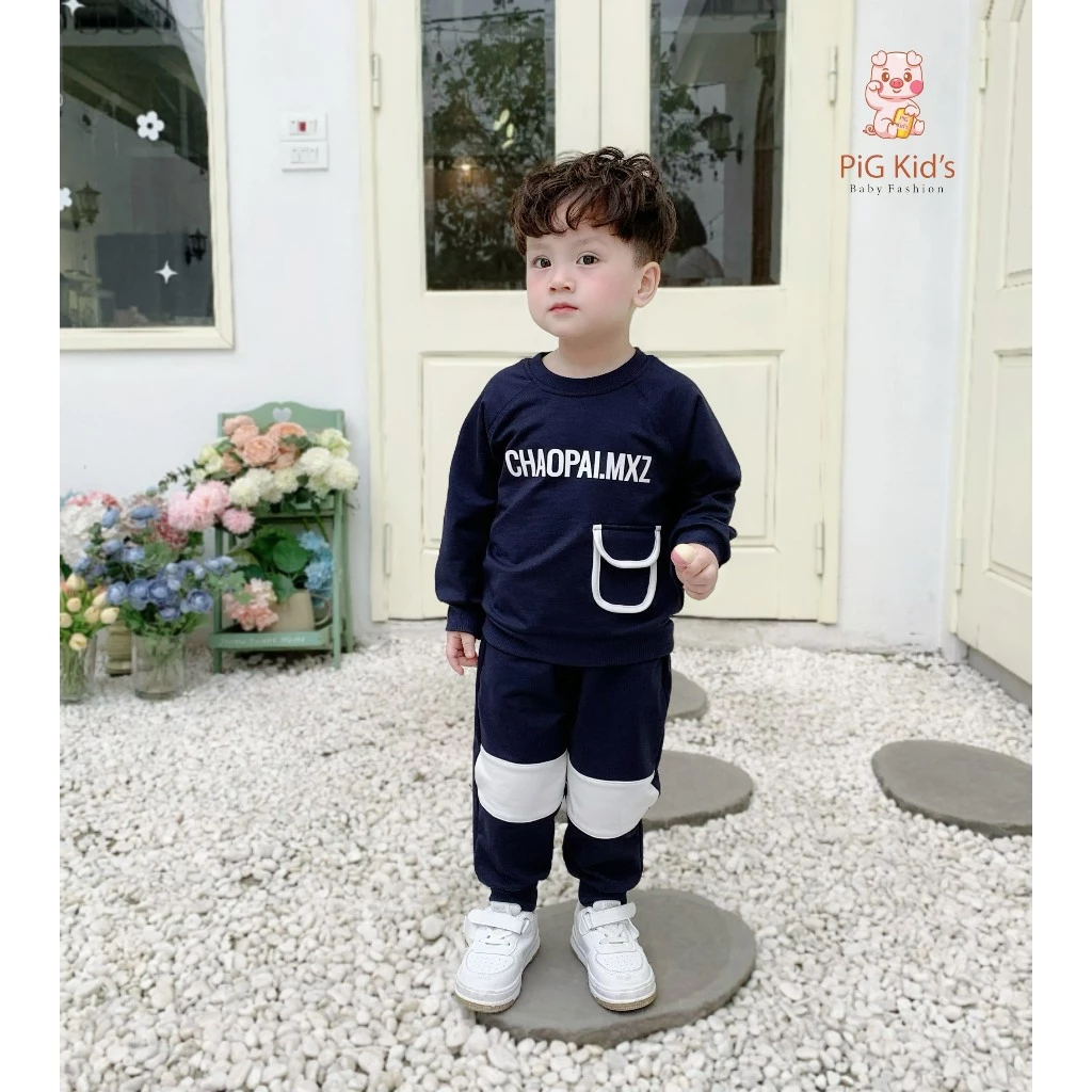 Set thu đông da cá phối túi viền Pig Kid cho bé trai