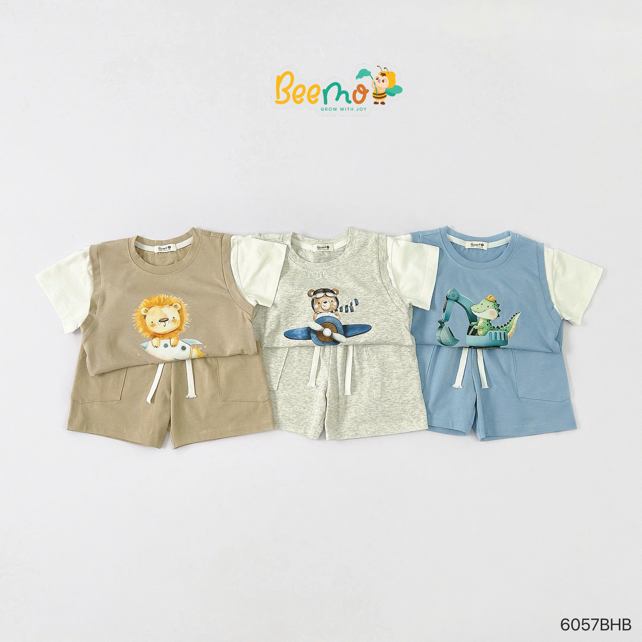 Set thun cộc tay layer in hình Beemo