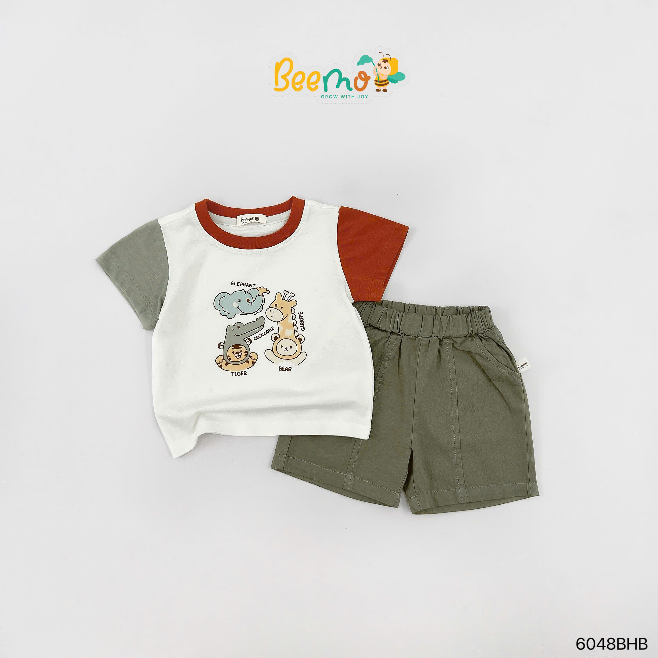 Set thun cộc tay raglan in hình Beemo