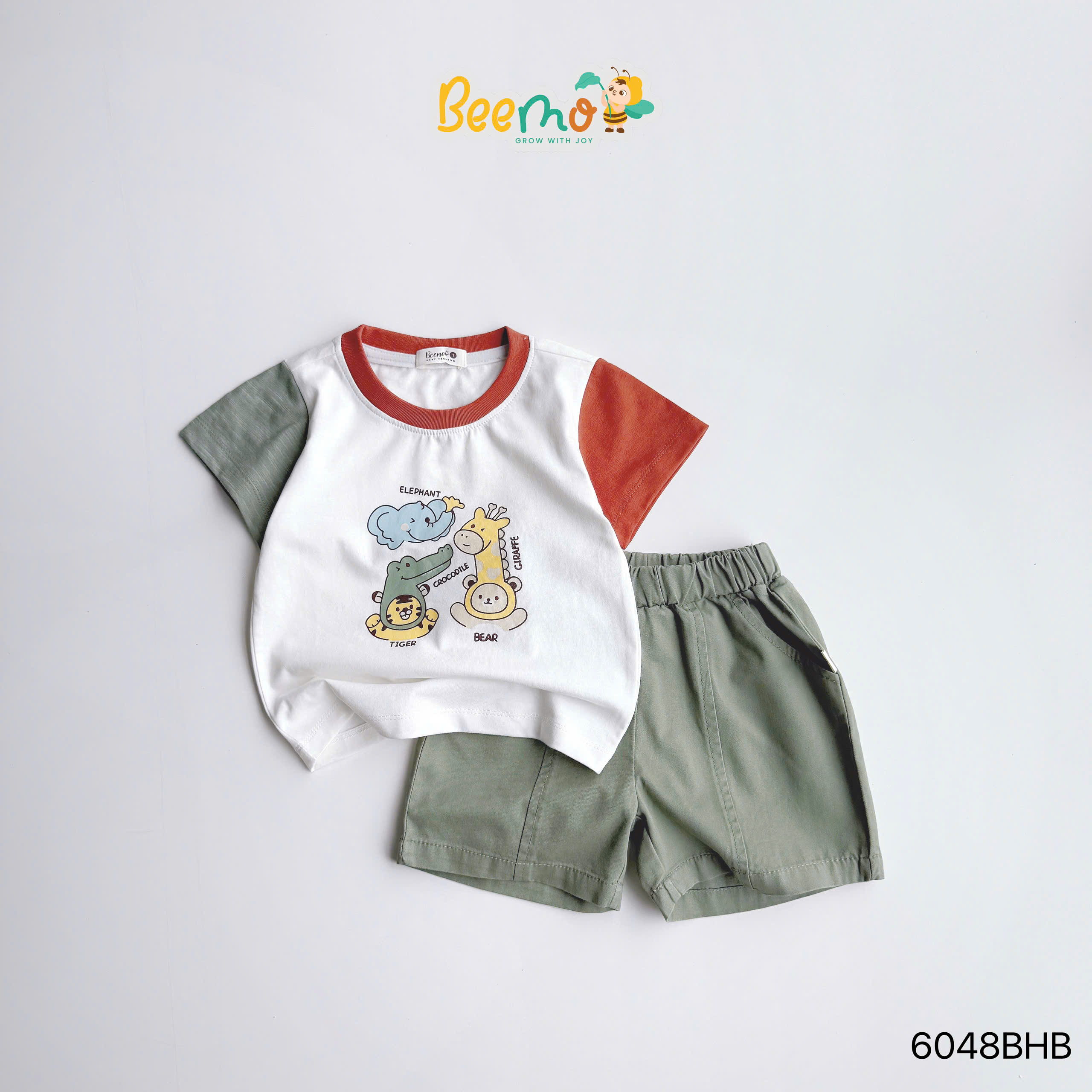 Set thun cộc tay raglan in hình Beemo