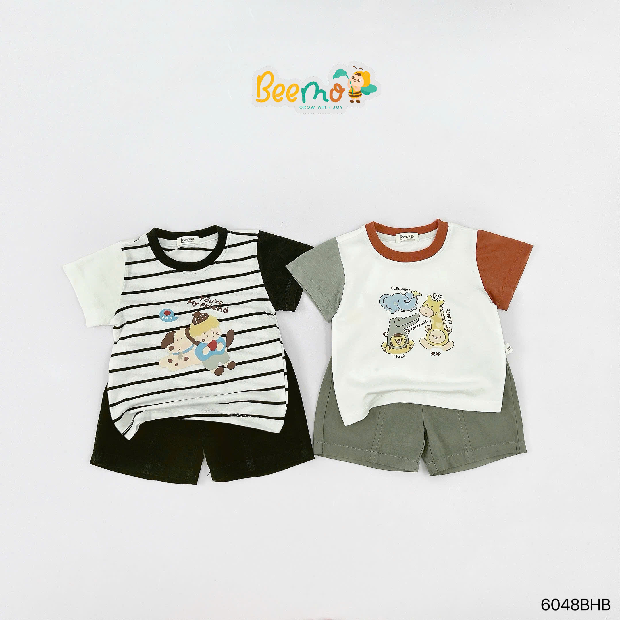 Set thun cộc tay raglan in hình Beemo