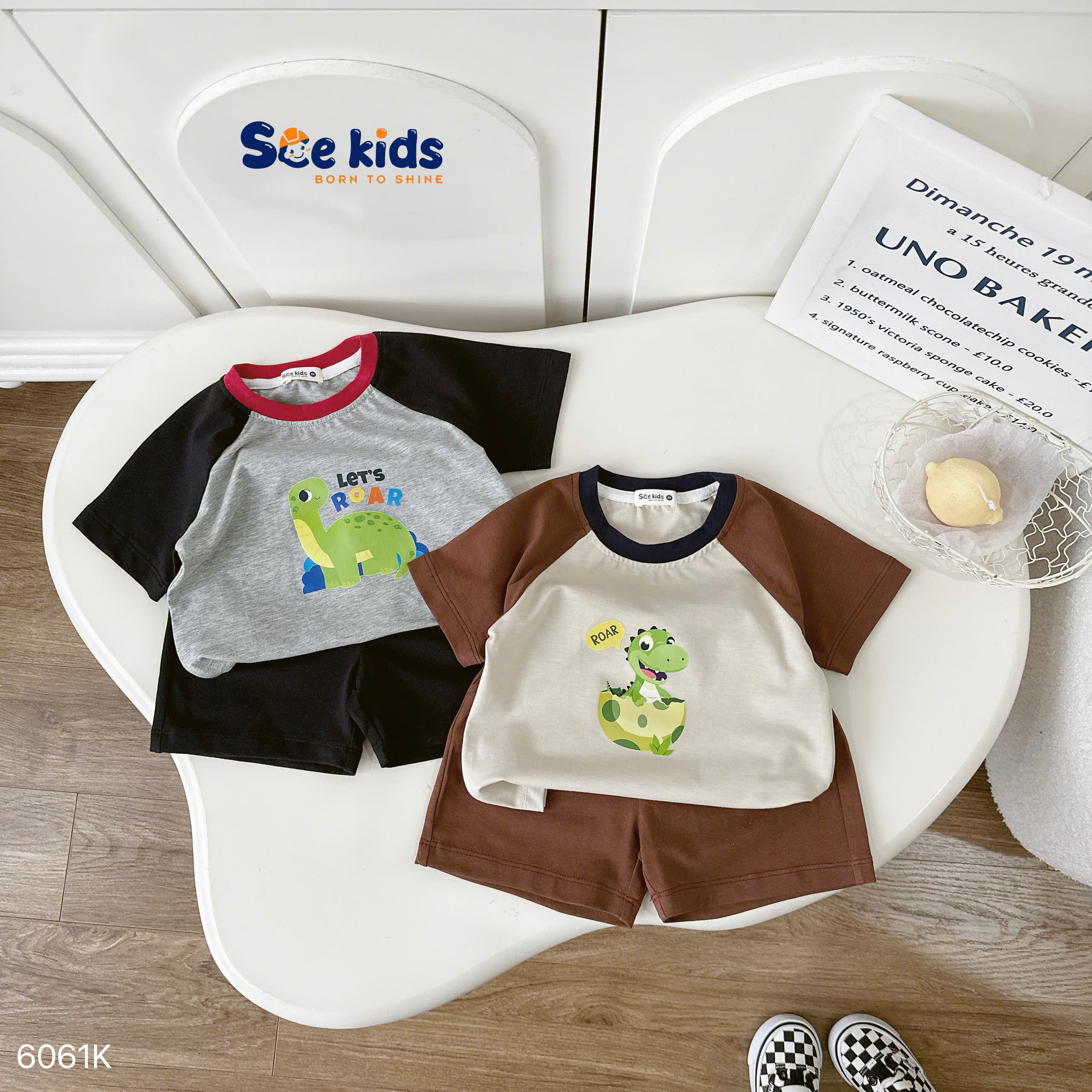 Set thun raglan in hình khủng long SCE KIDS