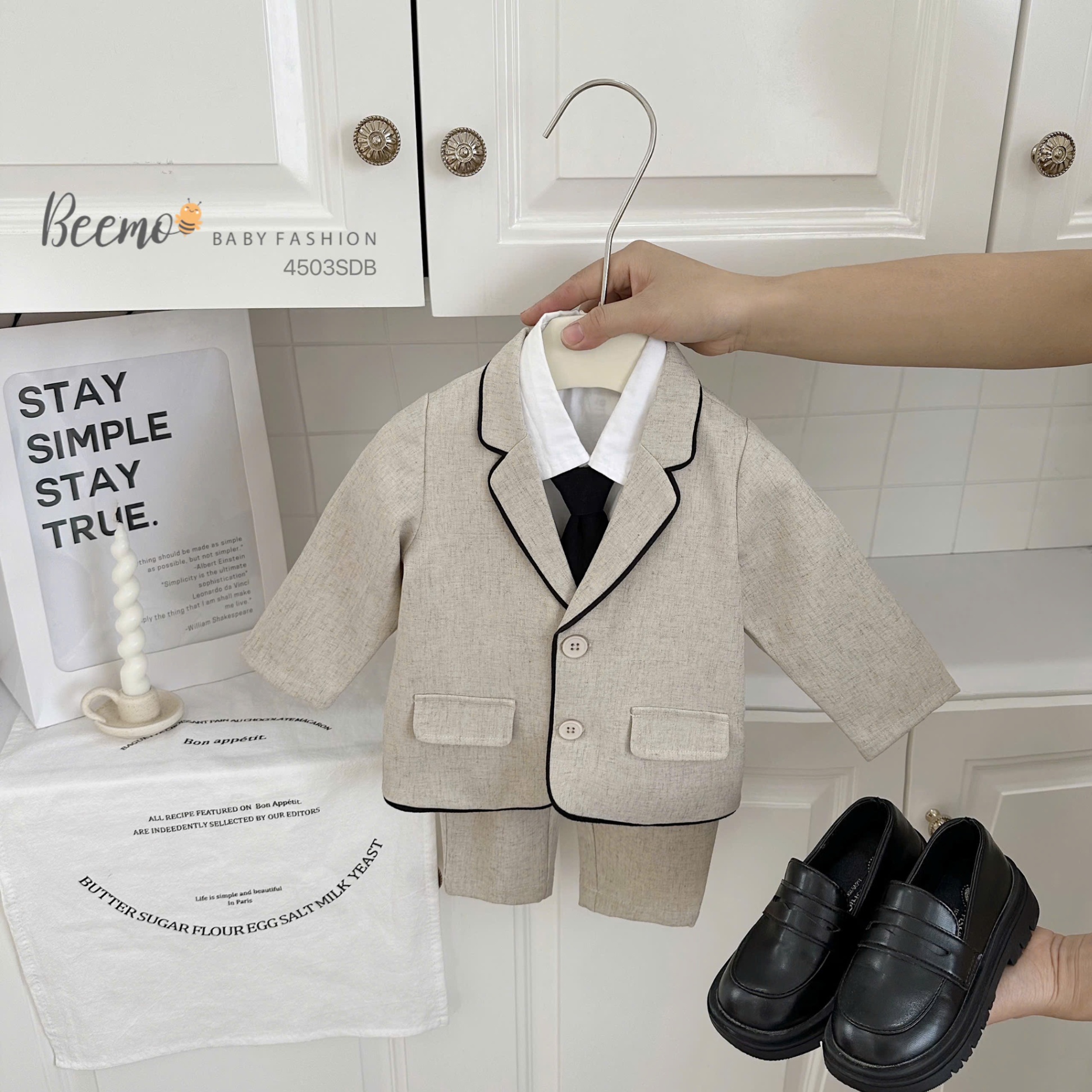 Set vest 3 chi tiết chéo hàn phối viền Beemo