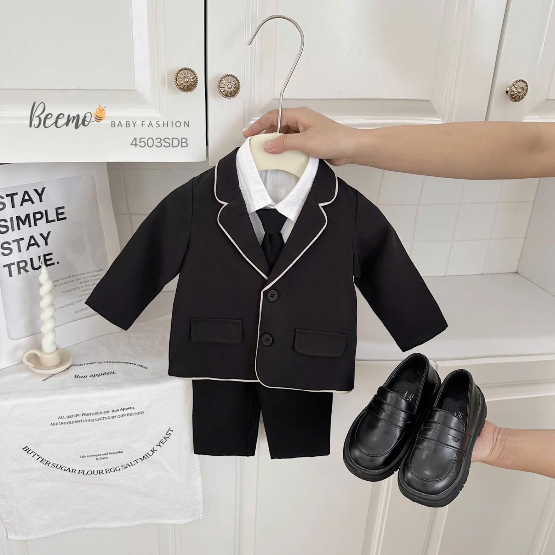 Set vest 3 chi tiết chéo hàn phối viền Beemo