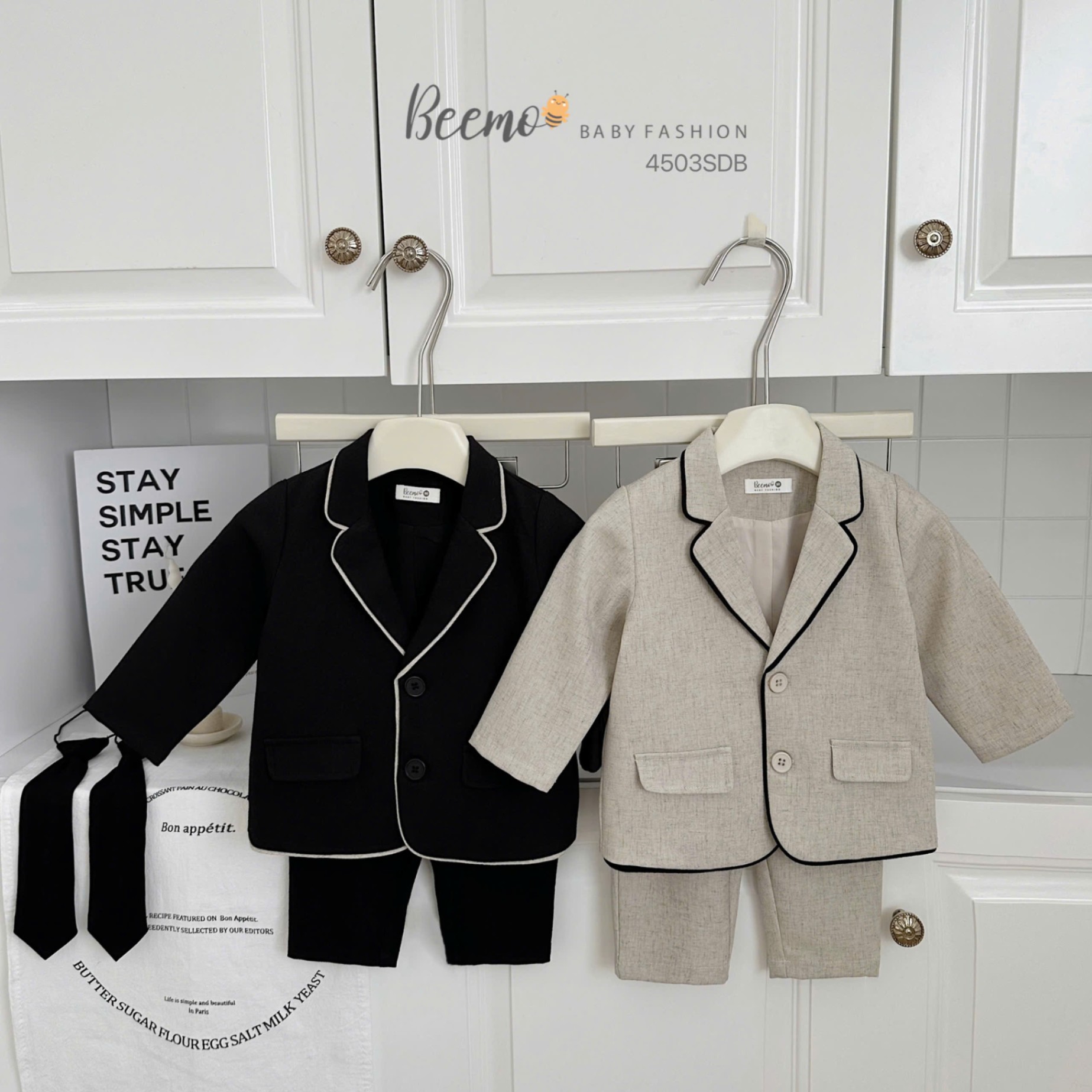 Set vest 3 chi tiết chéo hàn phối viền Beemo