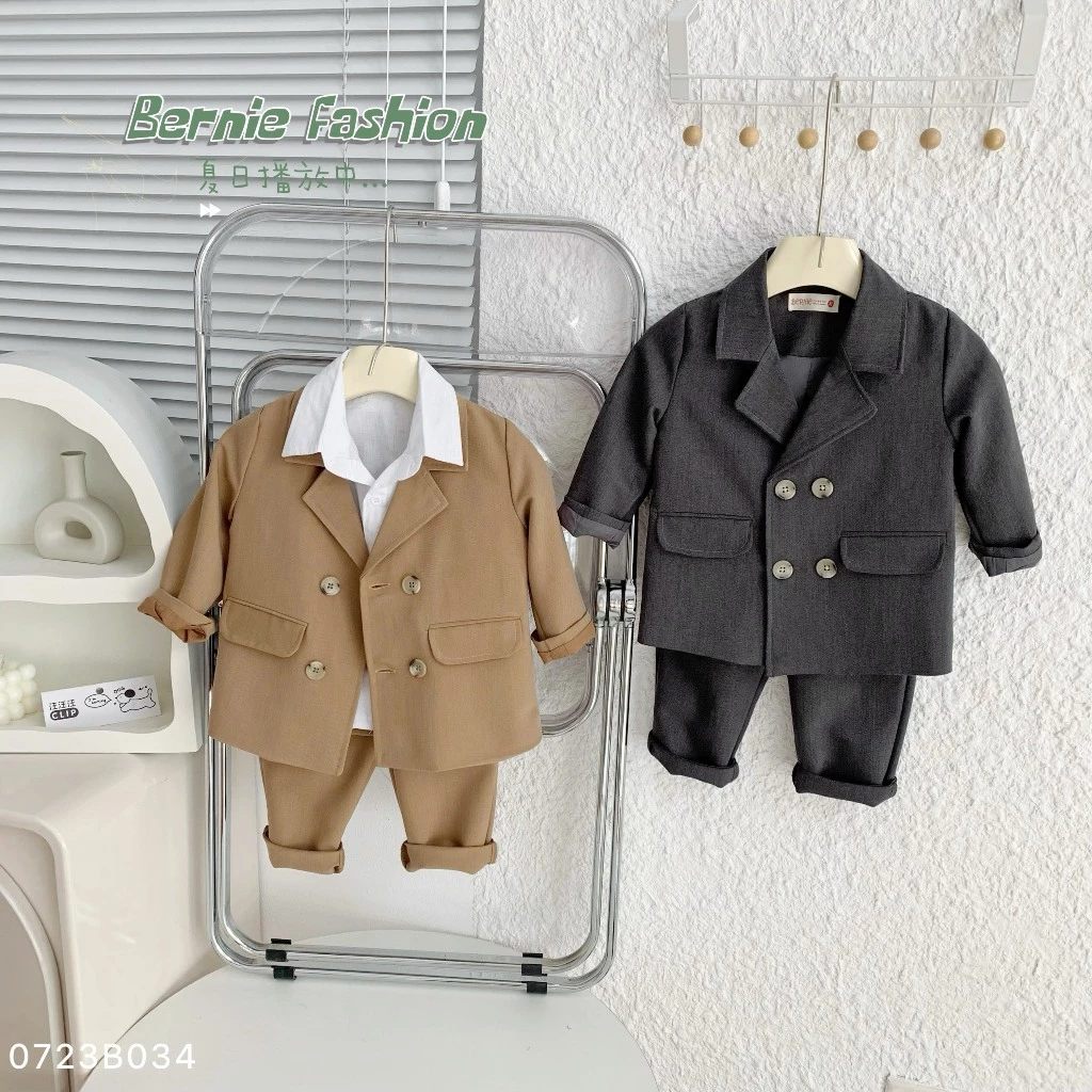 Set vest BERNIE 4 khuy phong cách Hàn quốc cho bé, set vest công tử, chất tuyết mưa dày dặn