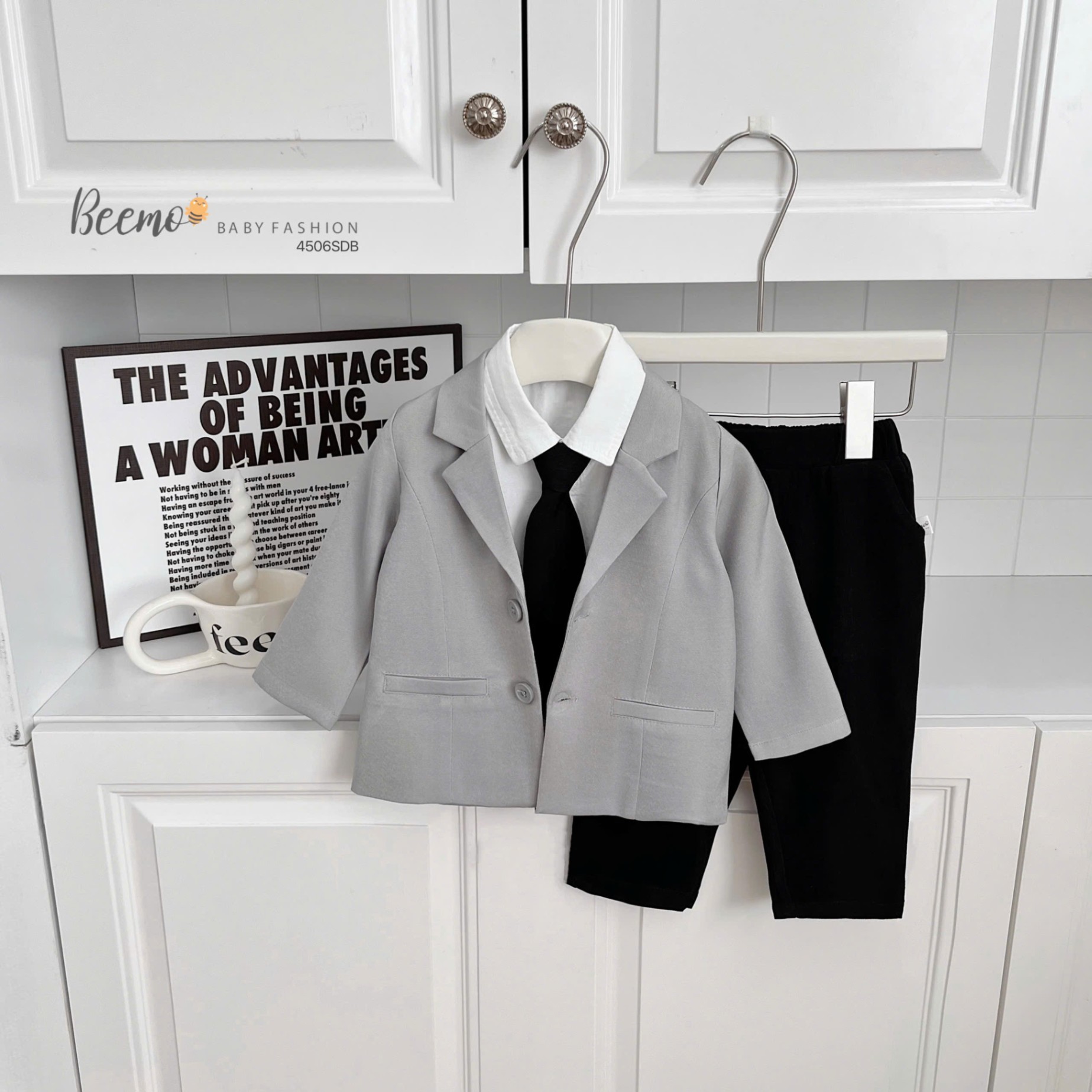 Set vest công tử màu xám kèm cà vạt Beemo
