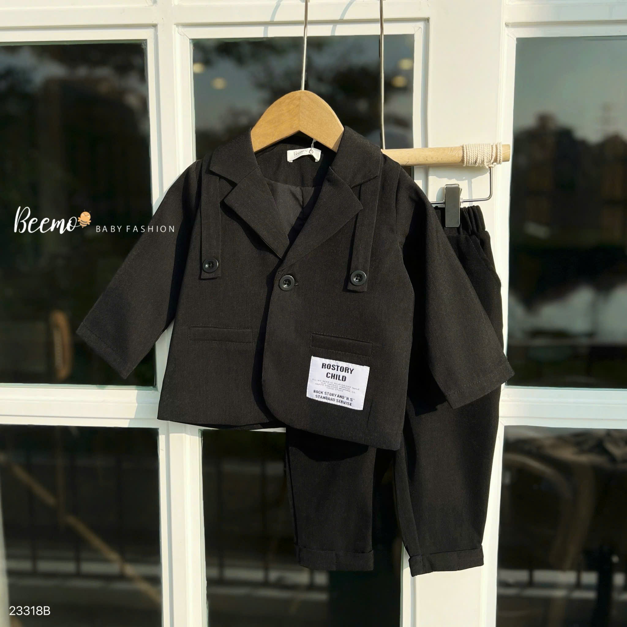 Set vest công tử một khuy phối tag Beemo cho bé