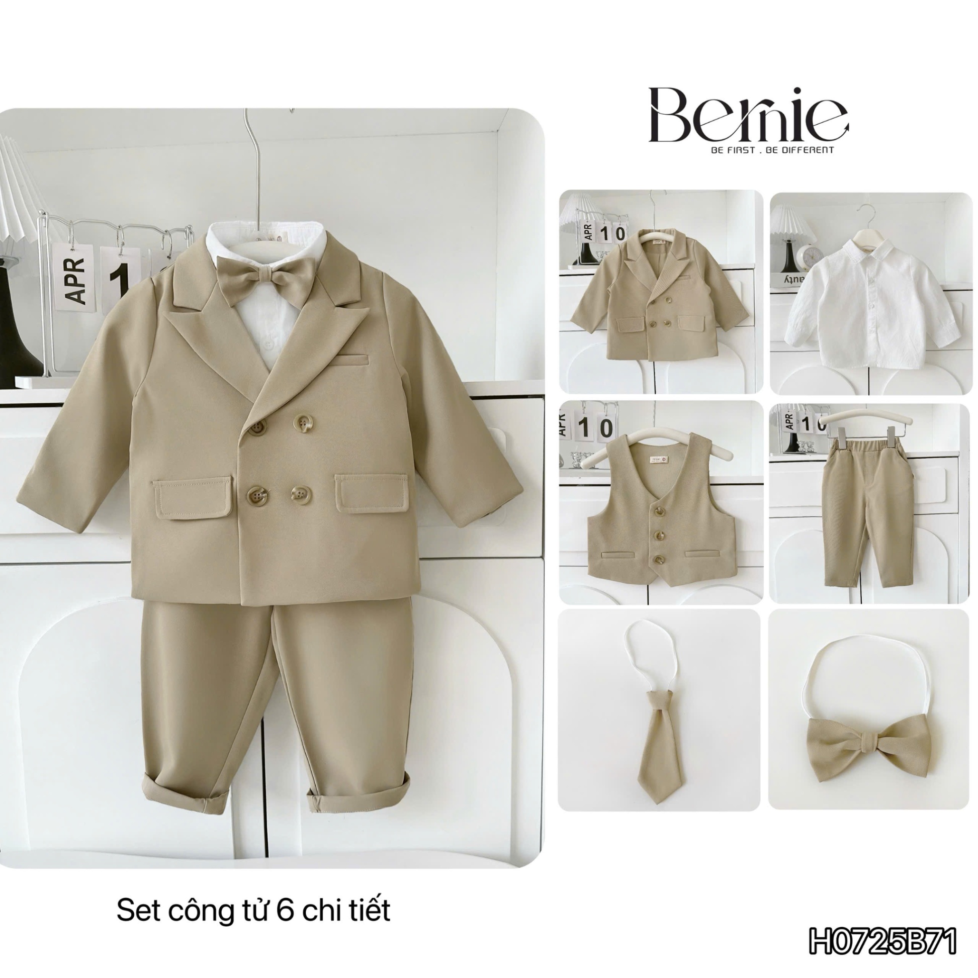 Set vest dài tay hoàng gia 6 chi tiết MÀU NÂU Bernie