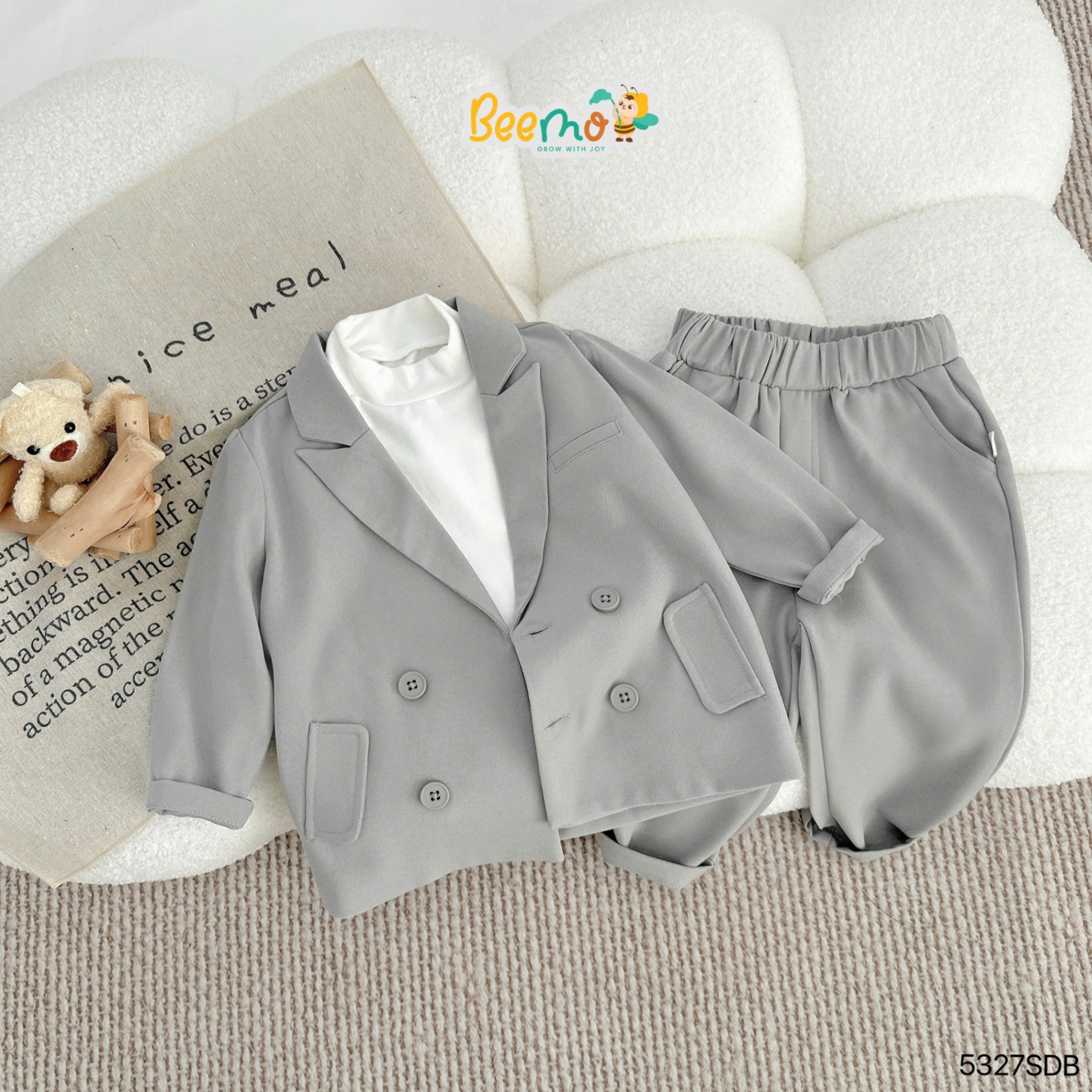 Set vest phối khuy vải chéo dày 2 chi tiết Beemo