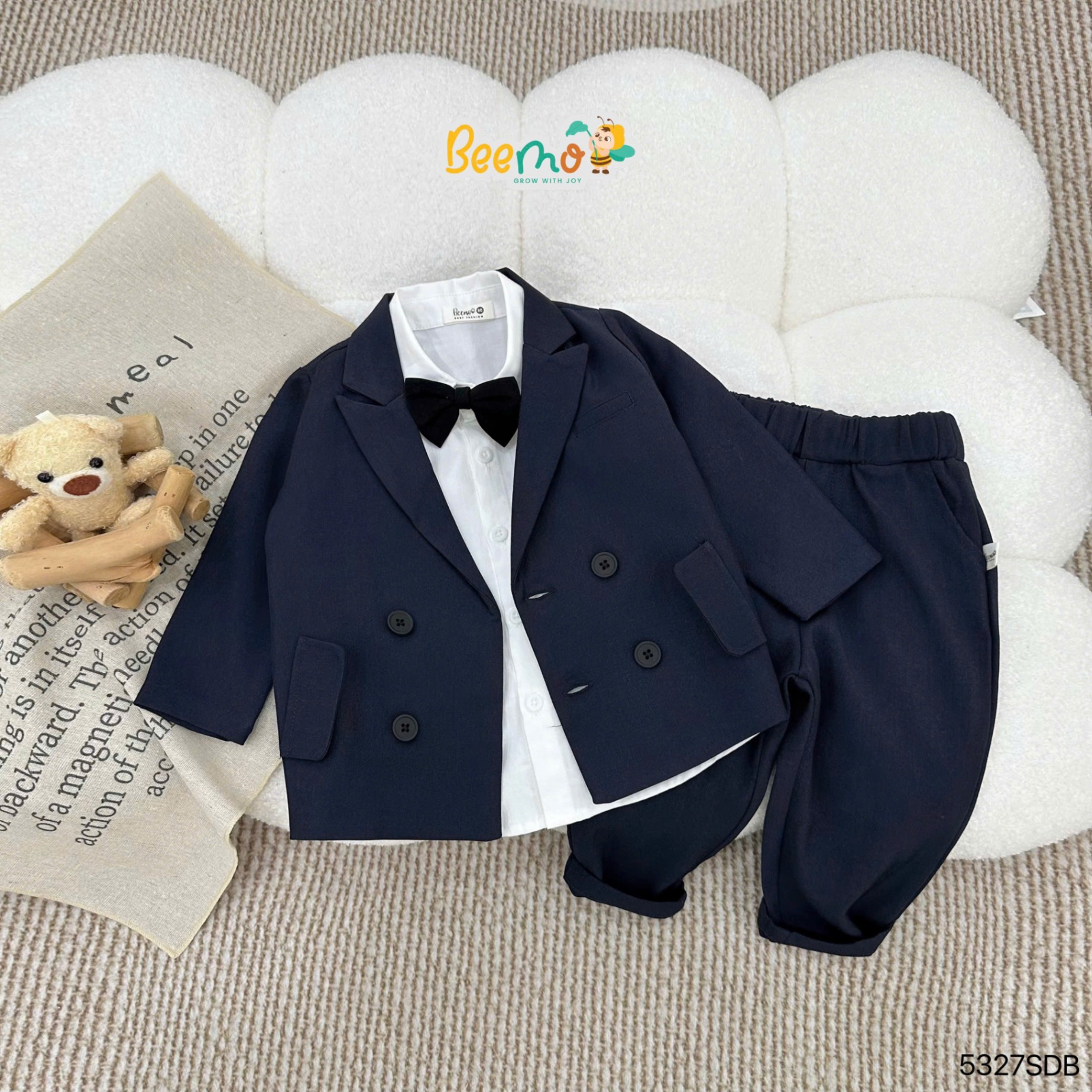 Set vest phối khuy vải chéo dày 2 chi tiết Beemo