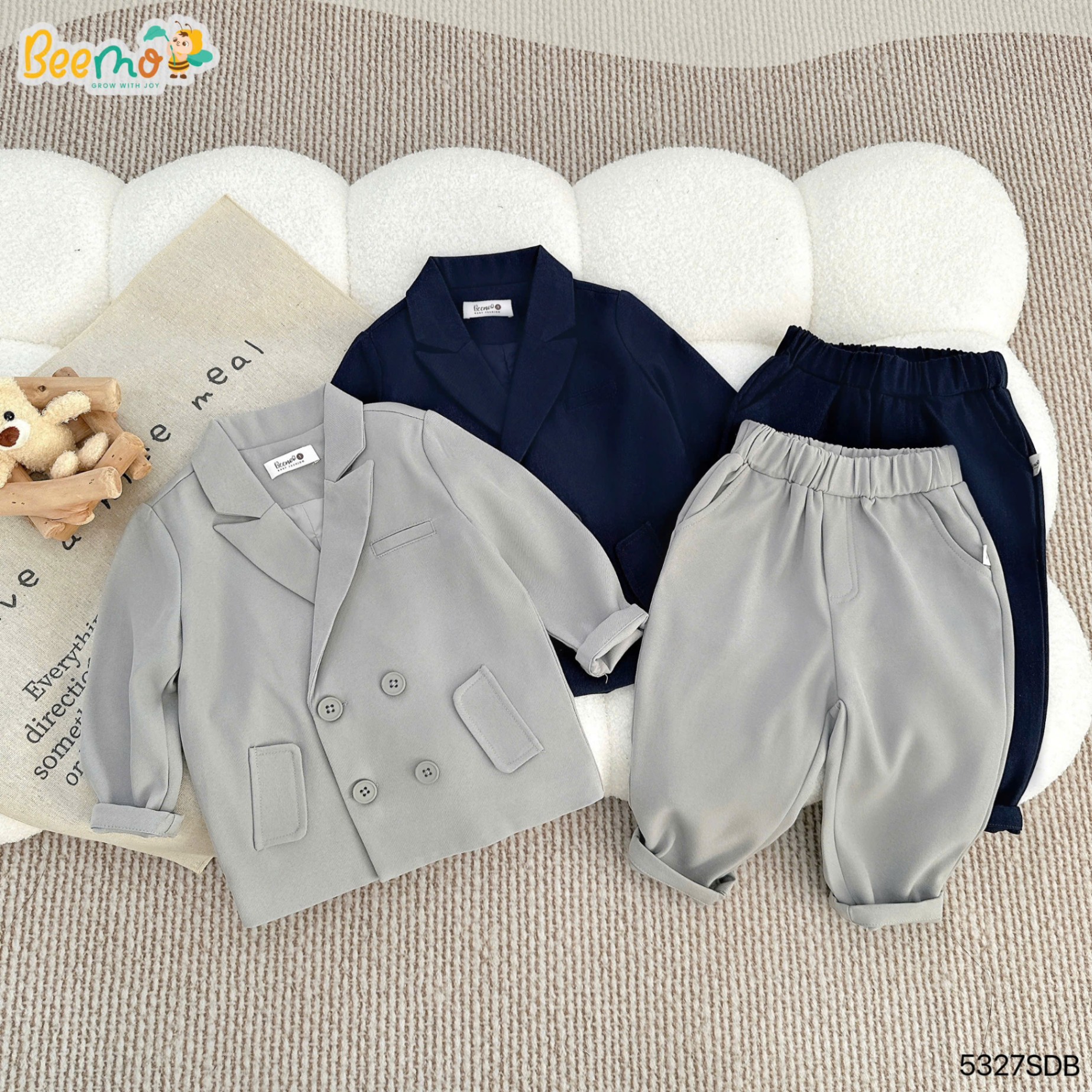 Set vest phối khuy vải chéo dày 2 chi tiết Beemo