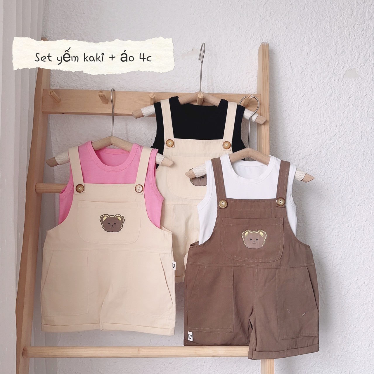 Set yếm kaki kèm áo Mozi cho bé ri 5