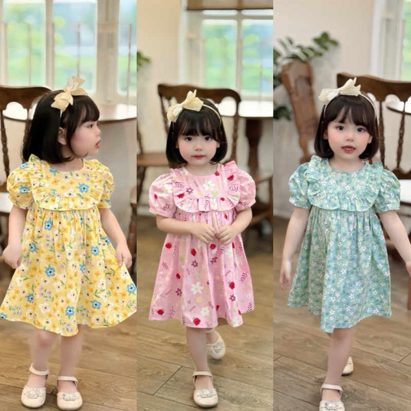 Váy cổ tròn tay phồng viền bèo ngực điệu đà Mozi cho bé