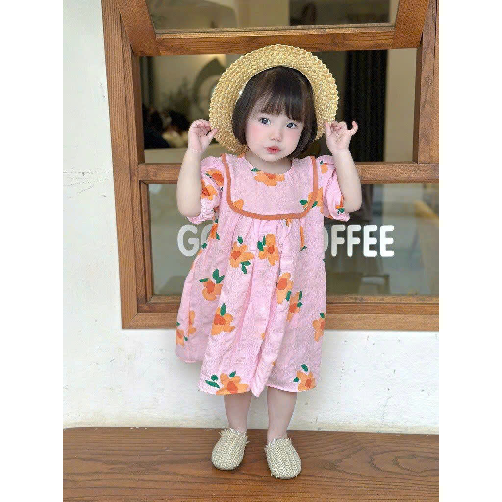 Váy hoa tay bồng Mozi cho bé gái sz 15-30kg
