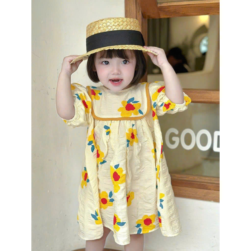 Váy hoa tay bồng Mozi cho bé gái sz 15-30kg