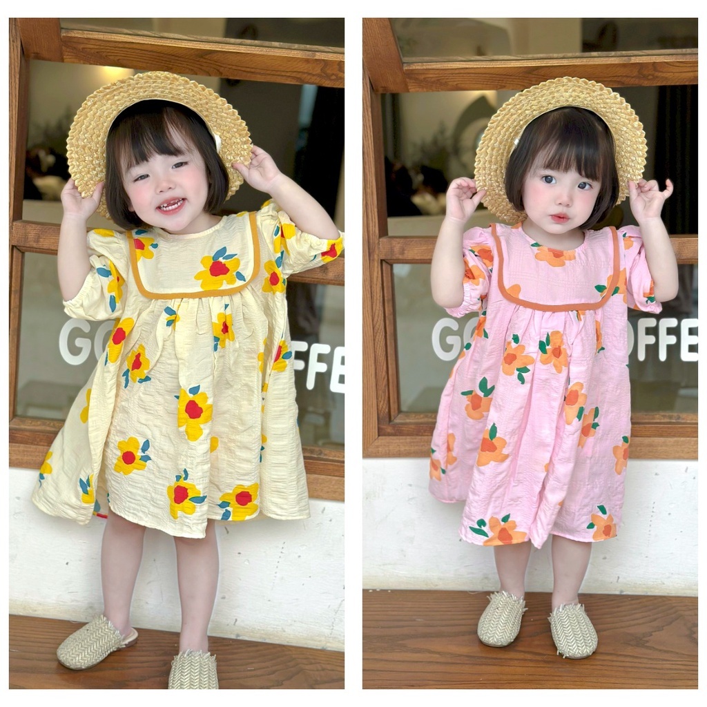 Váy hoa tay bồng Mozi cho bé gái sz 15-30kg
