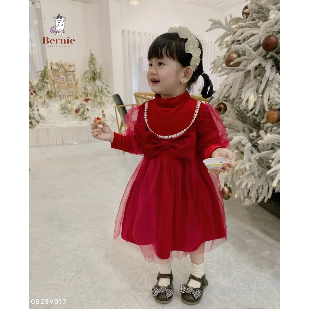 Váy nhung Tết đính nơ Bernie cho bé gái