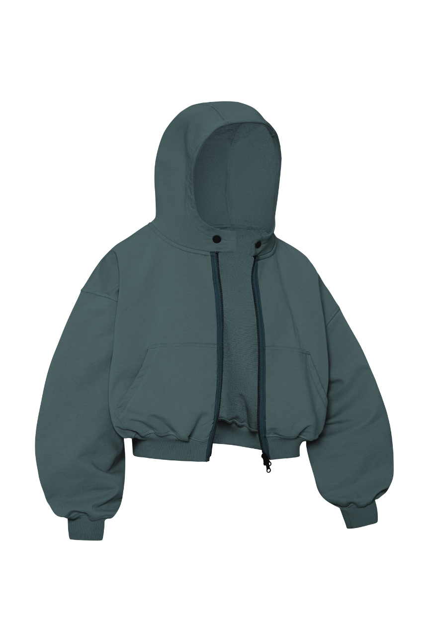 BEUTER® MIDNIGHT GREEN BOXY ZIP HOODIE