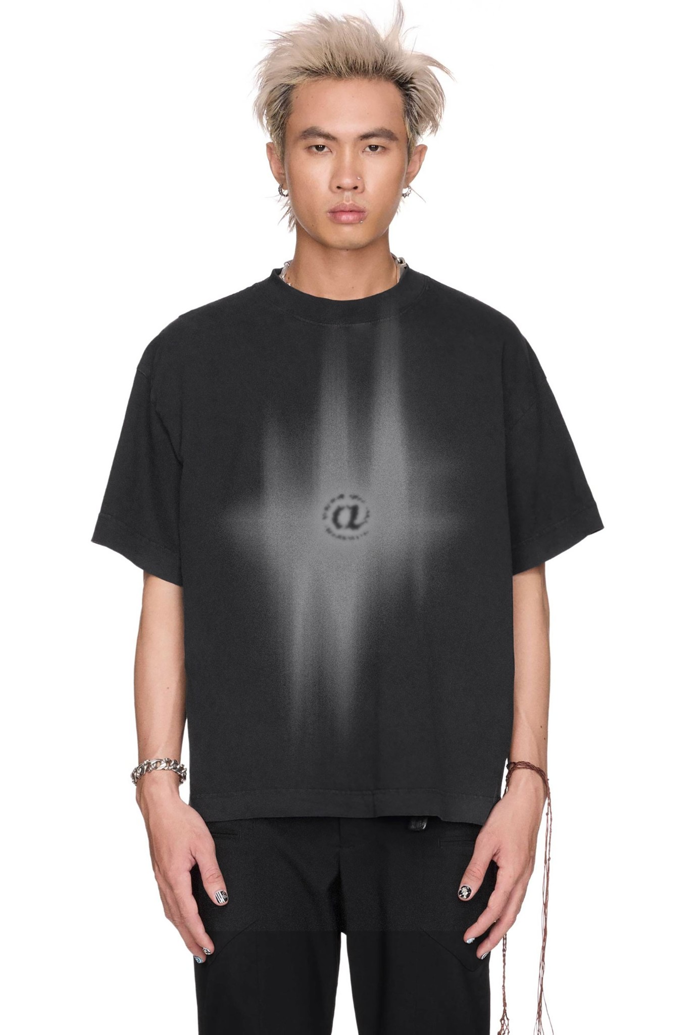 FL@SH PRINTED BLACK BOXY T-SHIRT