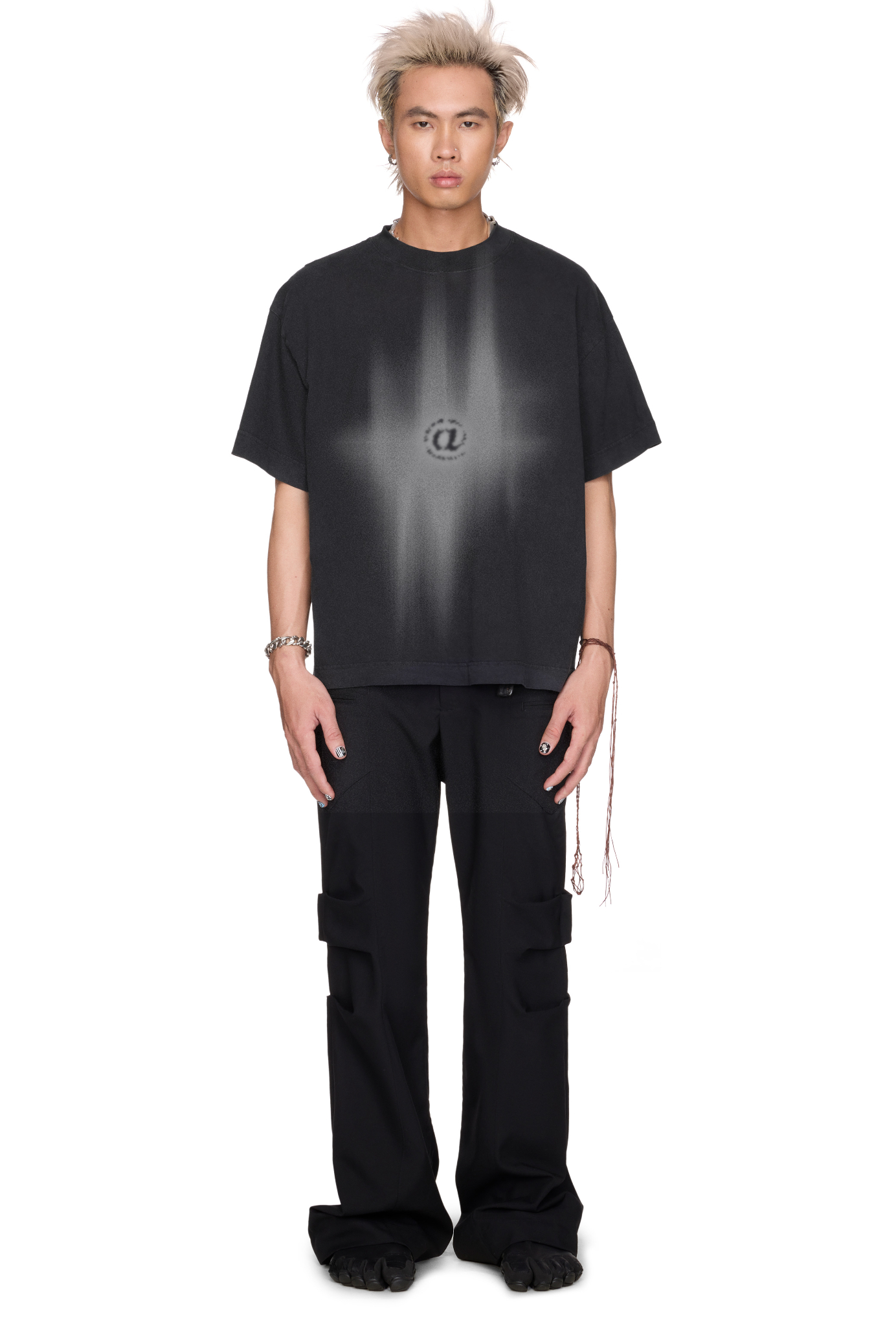 FL@SH PRINTED BLACK BOXY T-SHIRT