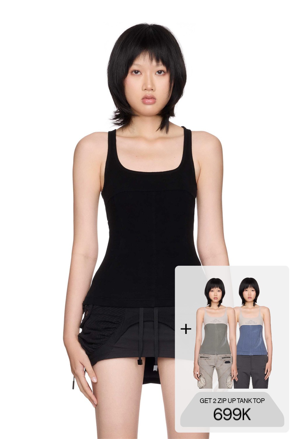 WMNS BEUTER® ZIP UP BLACK TANK TOPS