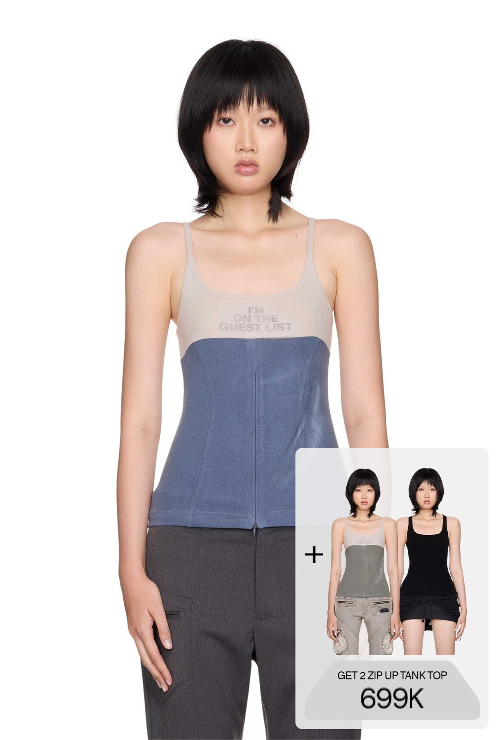 WMNS BEUTER® ZIP UP STEEL BLUE TANK TOPS