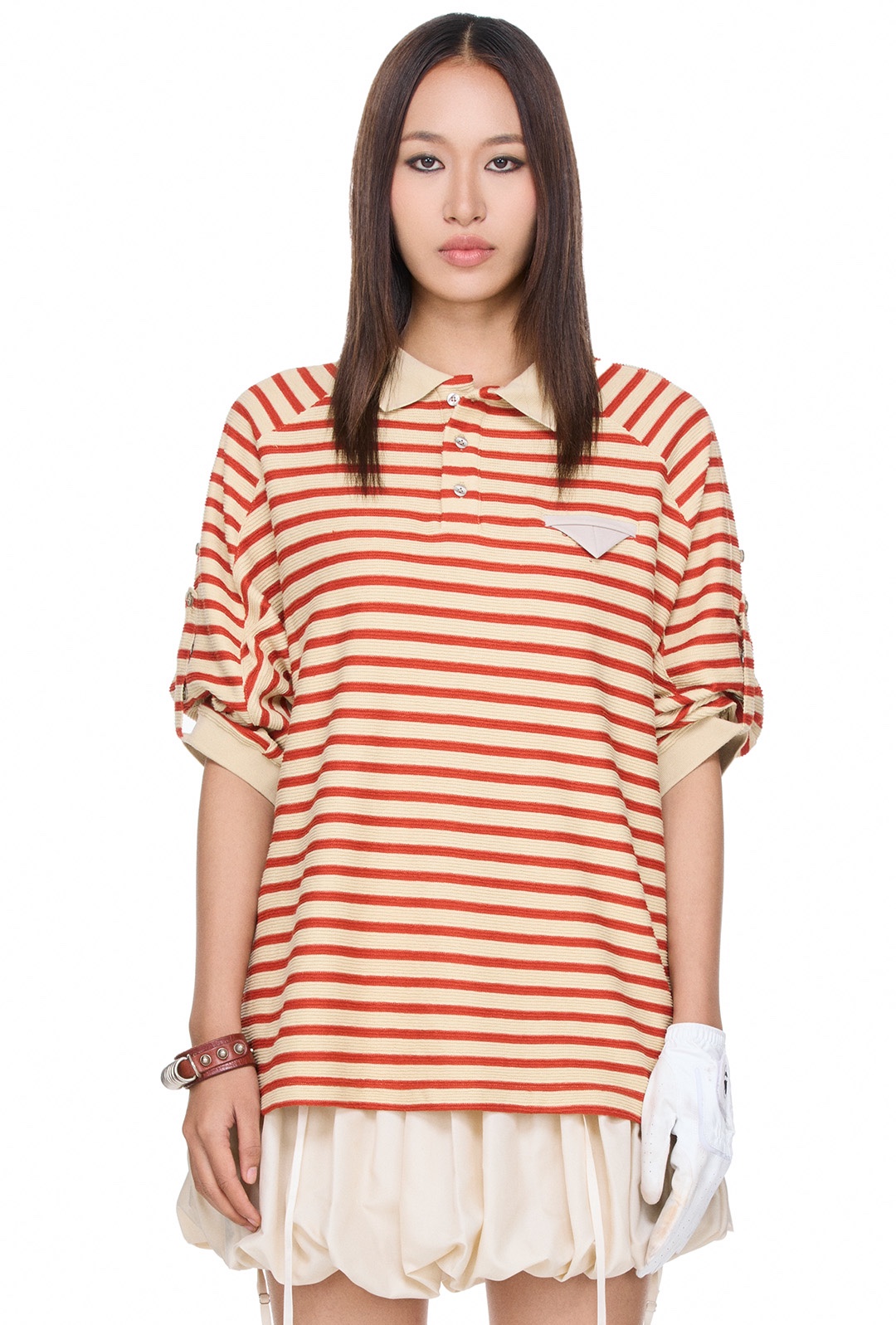 BEUTER® DISTRACTIONS RED STRIPED POLO SHIRT