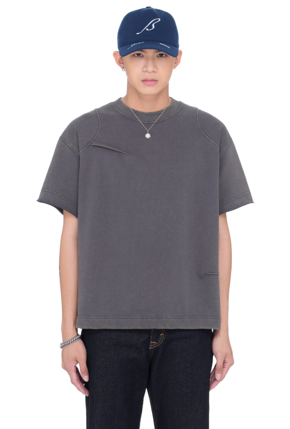 BEUTER® DARK BROWN PLEATED TEE T-SHIRT