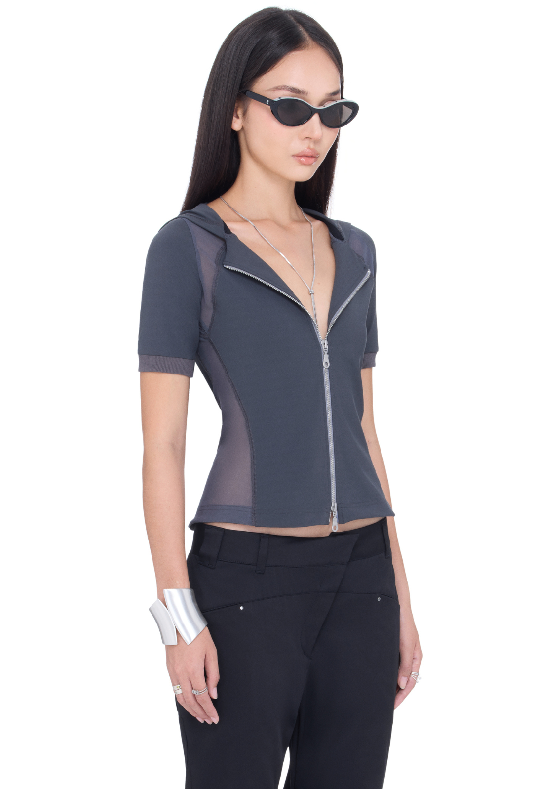 BEUTER® WMNS ZIP UP DARK GREY HOODED SHIRT