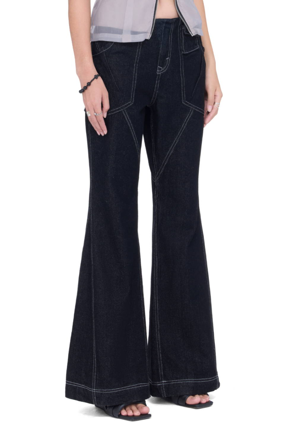 BEUTER® WMNS GREY WIDE FLARE RAW DENIM JEANS