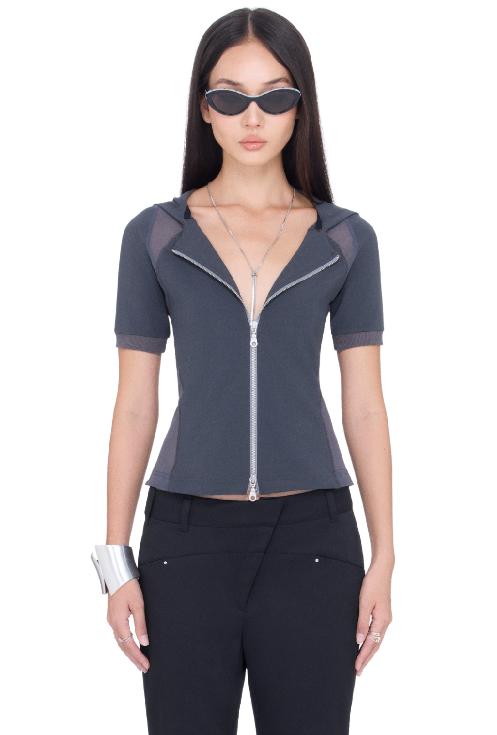 BEUTER® WMNS ZIP UP DARK GREY HOODED SHIRT