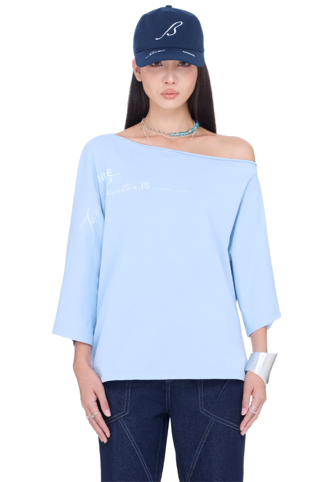 BEUTER® SPIRITUAL ADVISOR BLUE OFF SHOULDER T-SHIRT